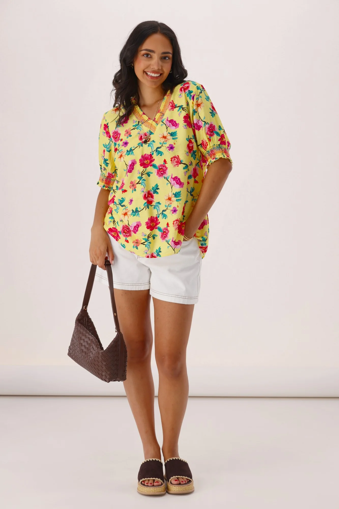 Gloss The Label Stacy Bouquet Shirred Top Yellow Floral - Image 3