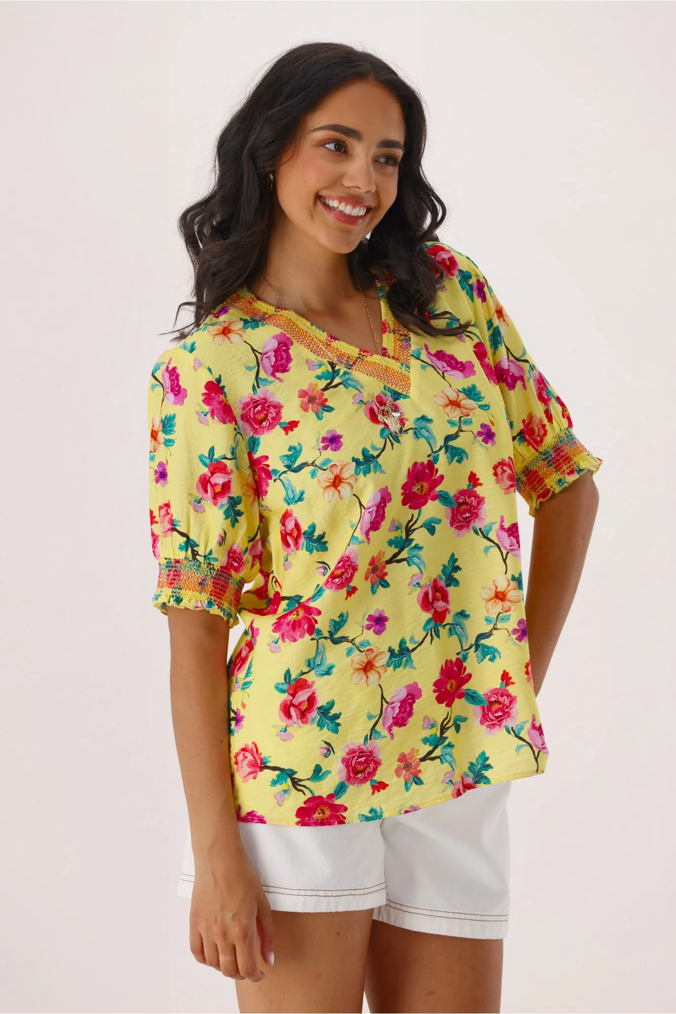 Gloss The Label Stacy Bouquet Shirred Top Yellow Floral - Image 5