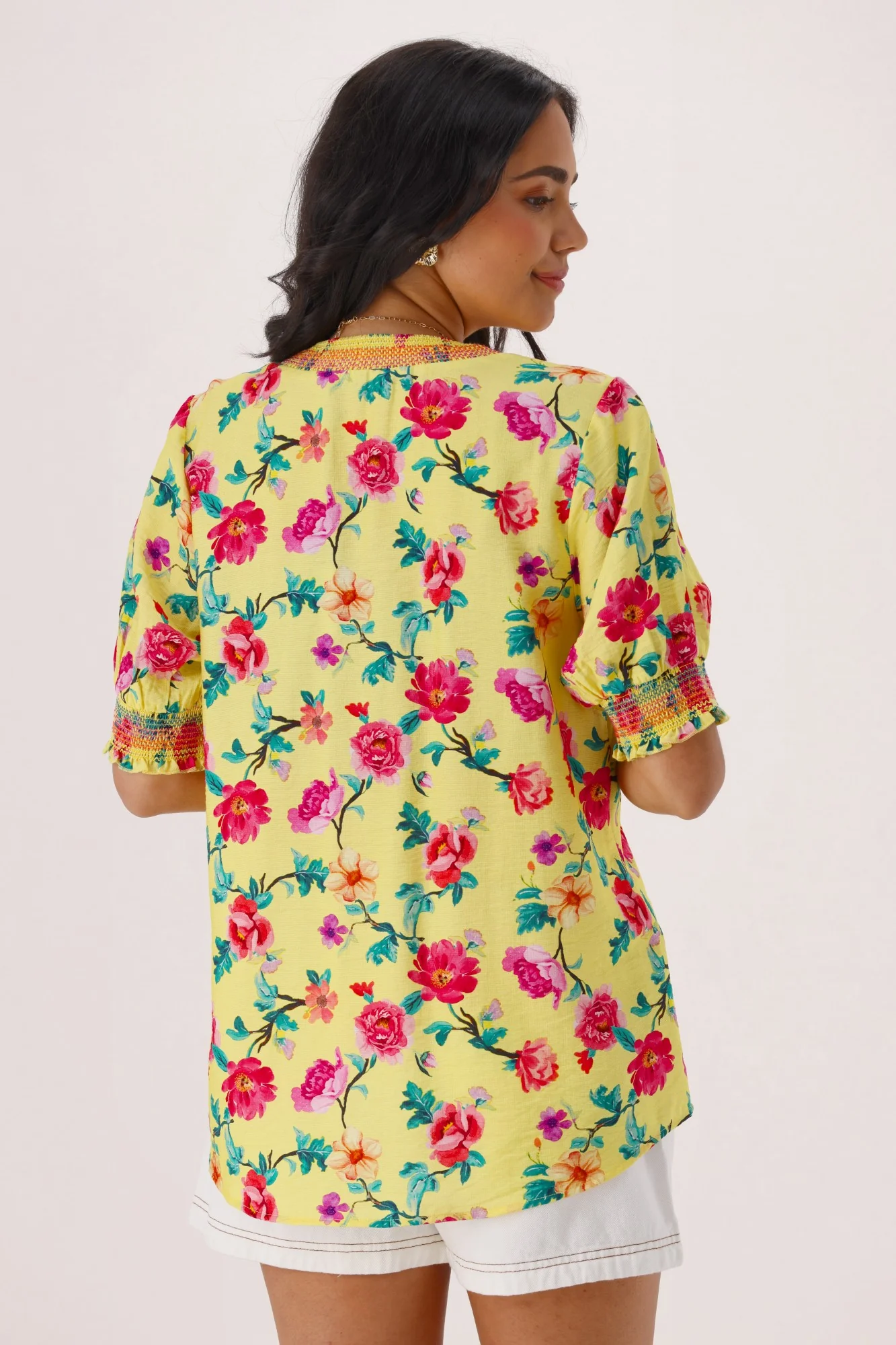 Gloss The Label Stacy Bouquet Shirred Top Yellow Floral - Image 6