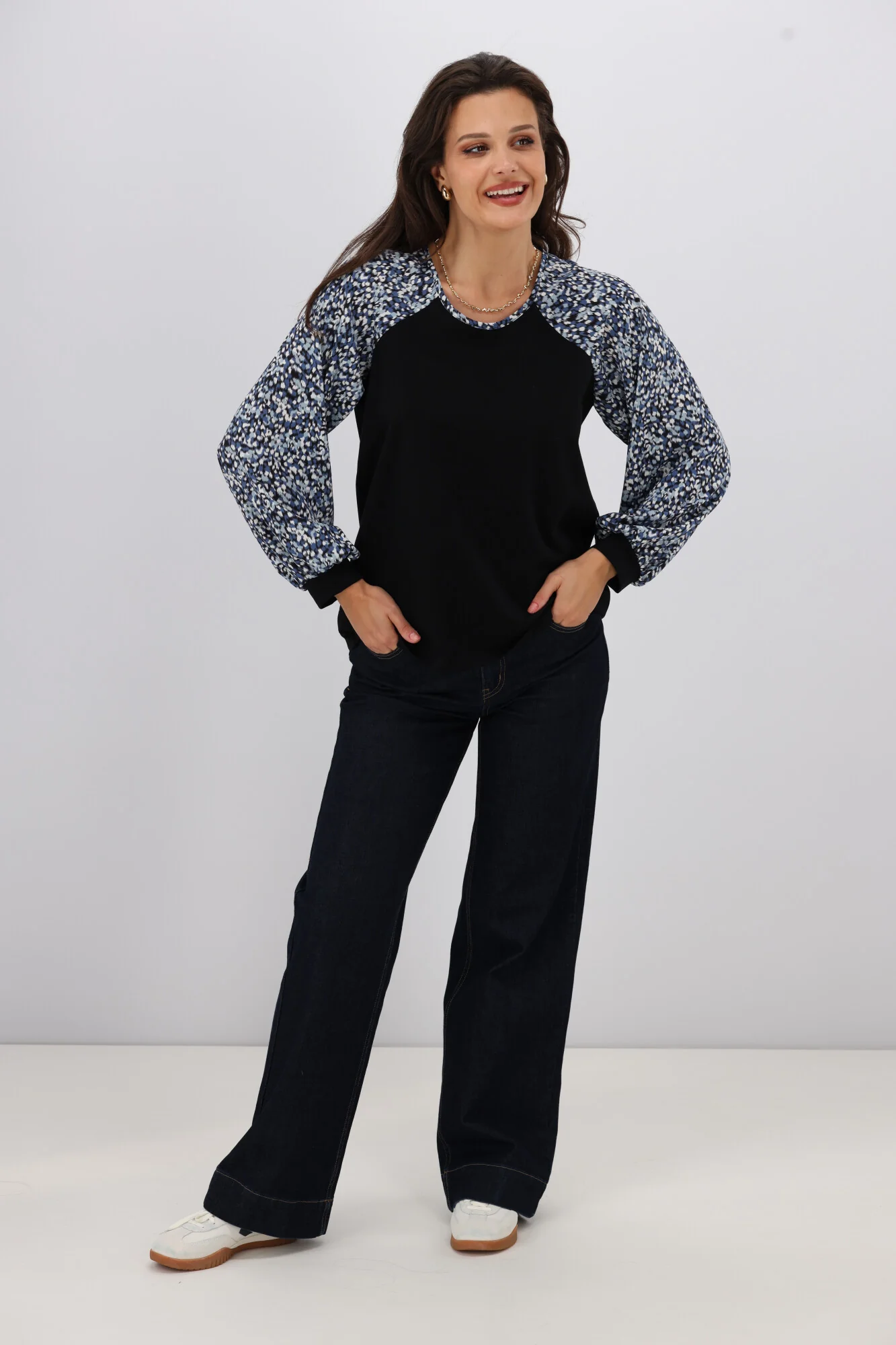 Gloss The Label Sutton Balloon Sleeve Top Ink Speckle Print - Image 3