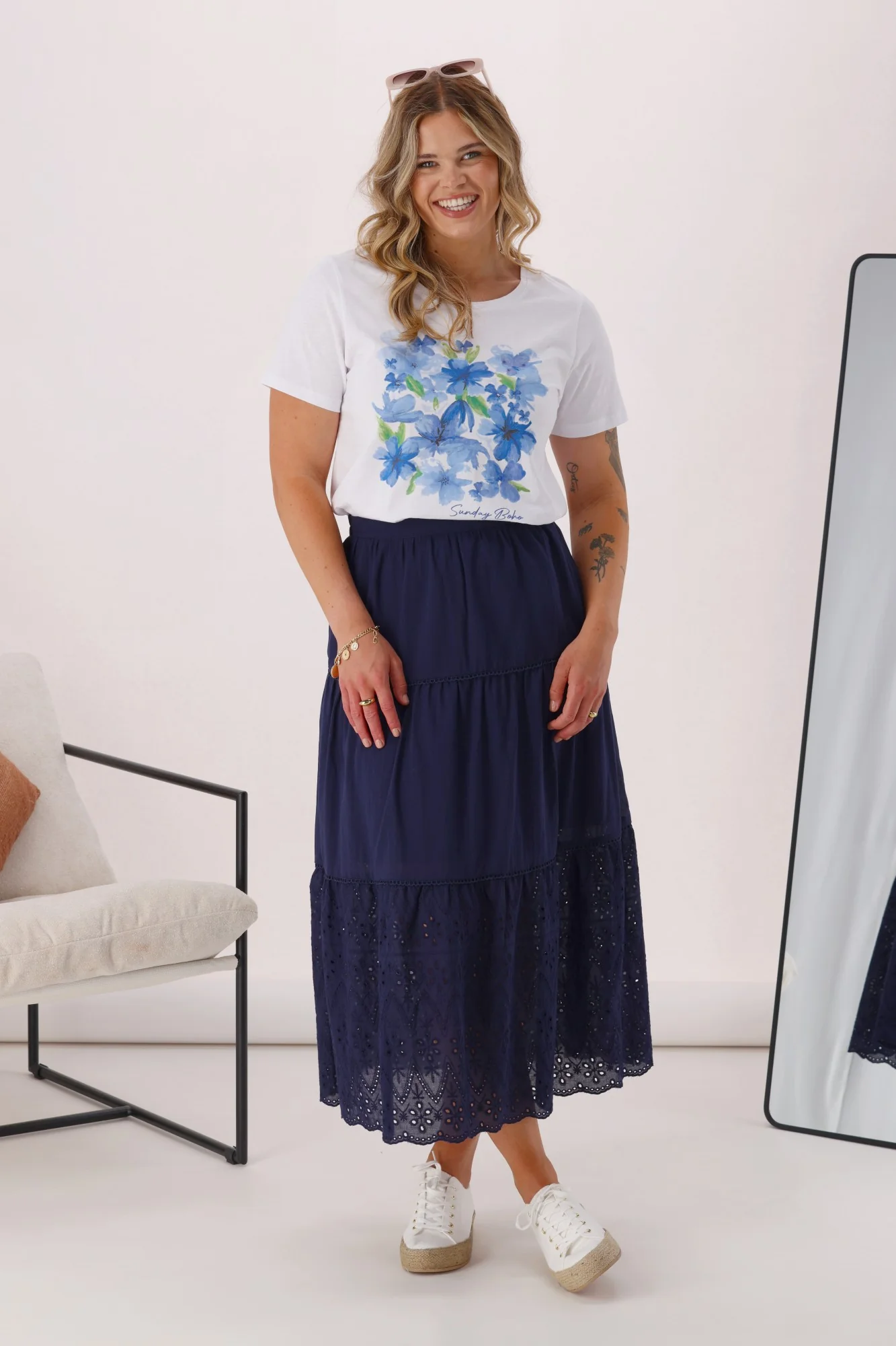 Gloss the Label Taia Broderie Hem Skirt Midnight - Image 3