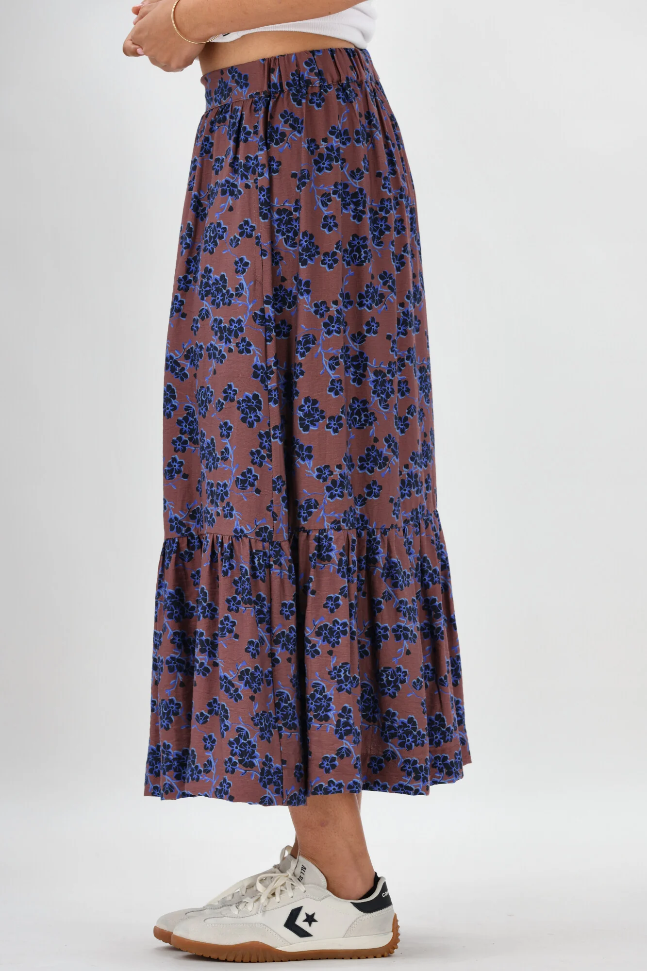 Gloss The Label Taia Frill Hem Skirt Chocolate Floral - Image 5