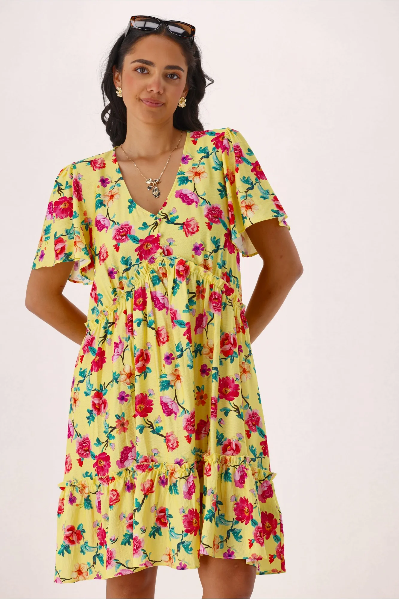Gloss The Label Tammi Frill Hem Bouquet Dress Yellow Floral - Image 4