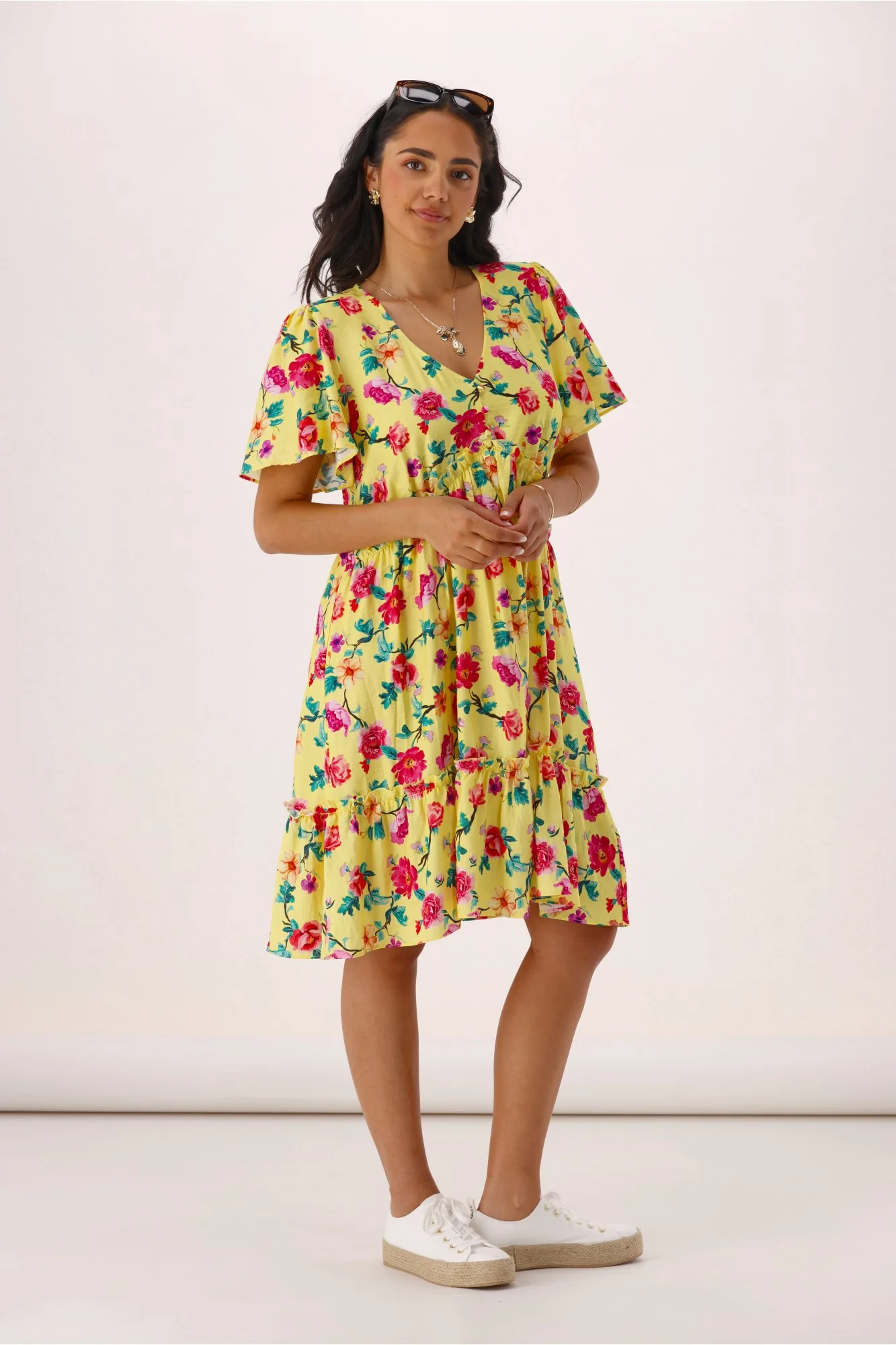 Gloss The Label Tammi Frill Hem Bouquet Dress Yellow Floral - Image 5