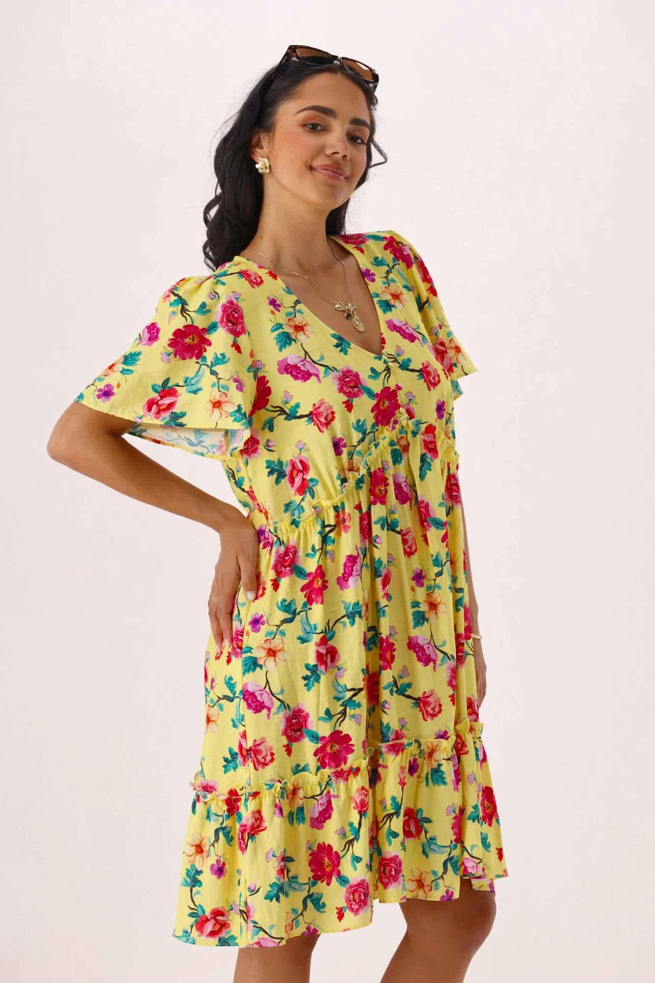 Gloss The Label Tammi Frill Hem Bouquet Dress Yellow Floral - Image 6