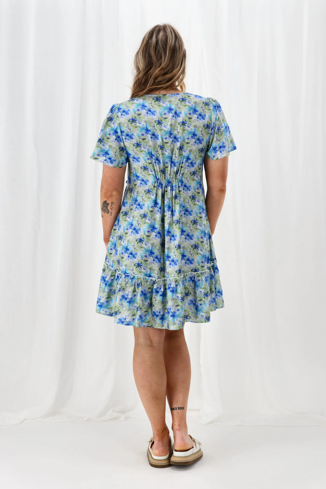 Gloss The Label Tammi Frill Hem Dress Blue Green Floral - Image 6