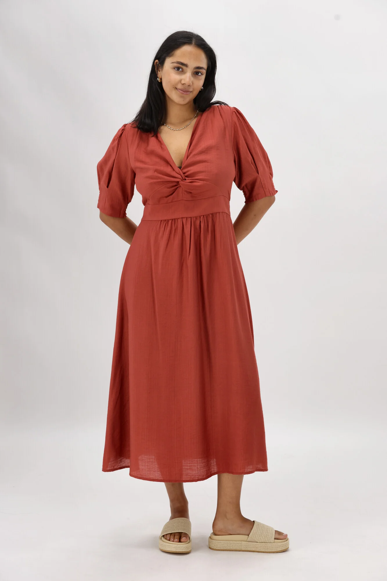 Gloss The Label Tanner Crossover Dress Rust - Image 4