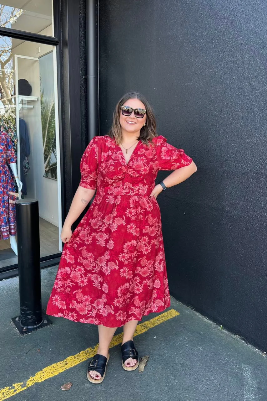 Gloss The Label Tanner Crossover Dress Rust Floral - Image 2