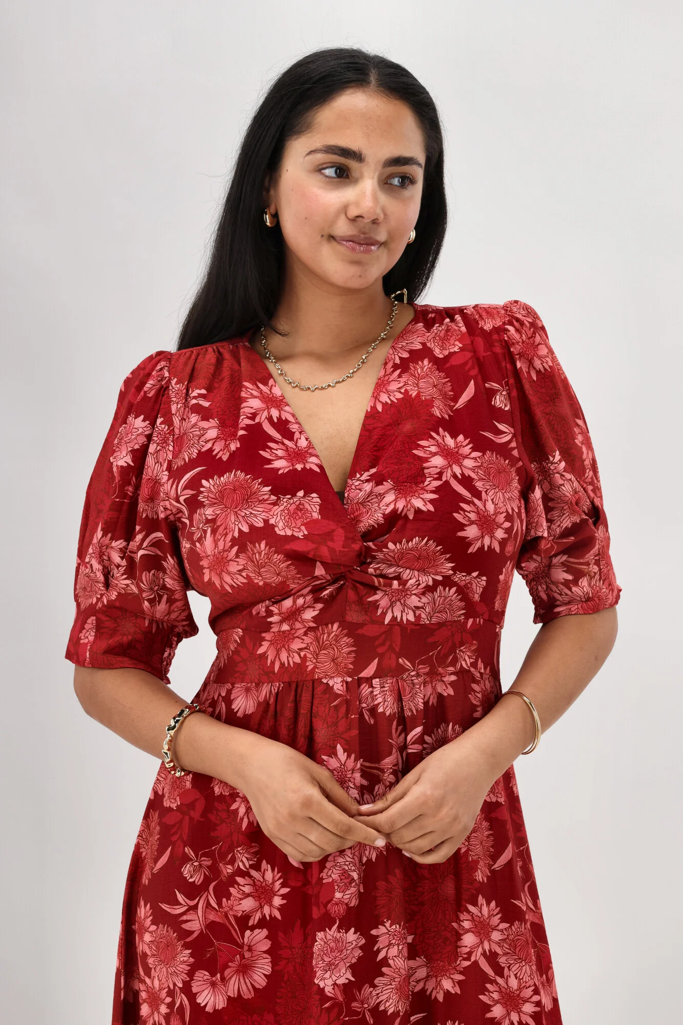 Gloss The Label Tanner Crossover Dress Rust Floral - Image 3