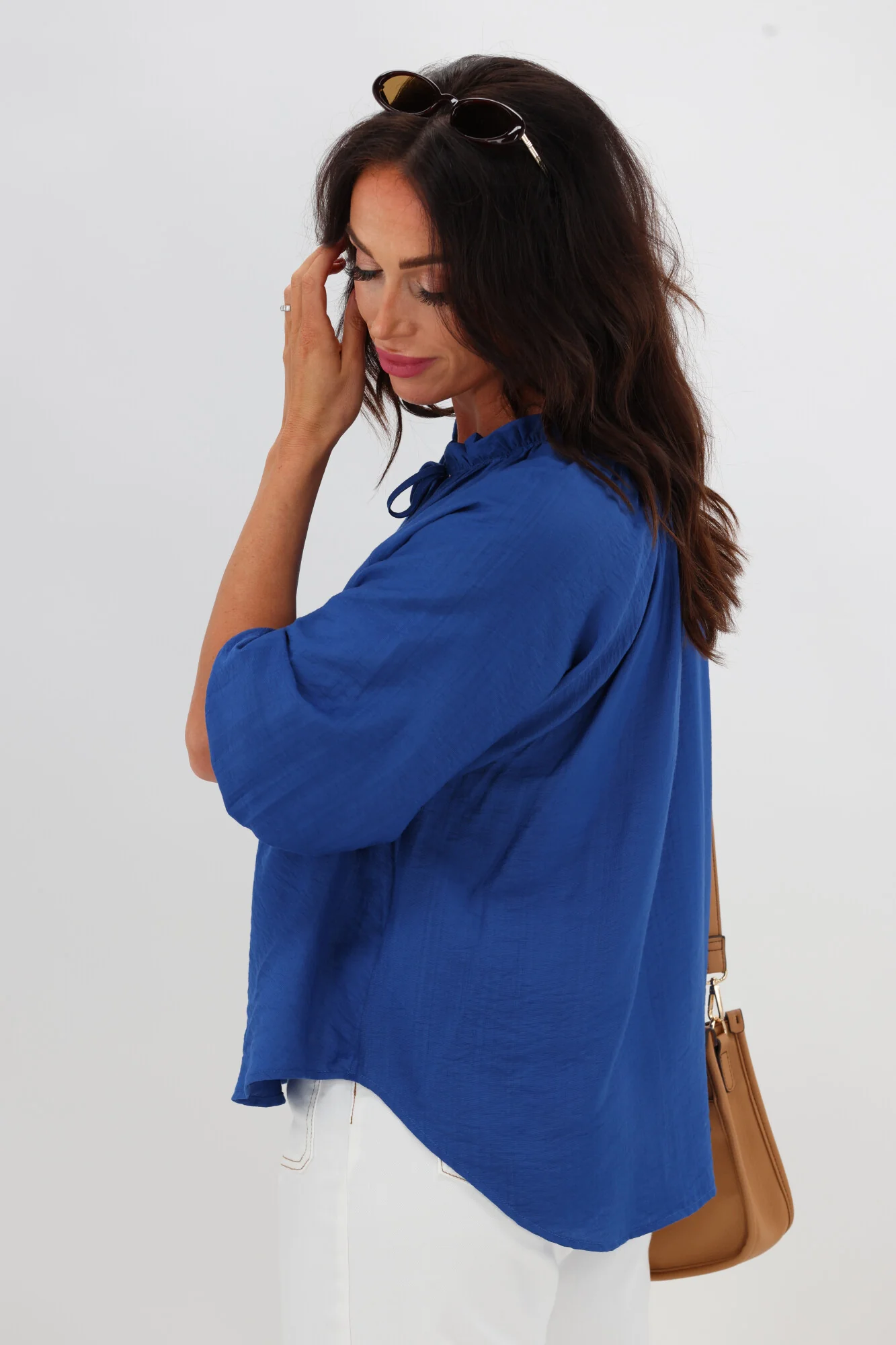Gloss The Label Tihana Frill Neck Blouse Blue - Image 6