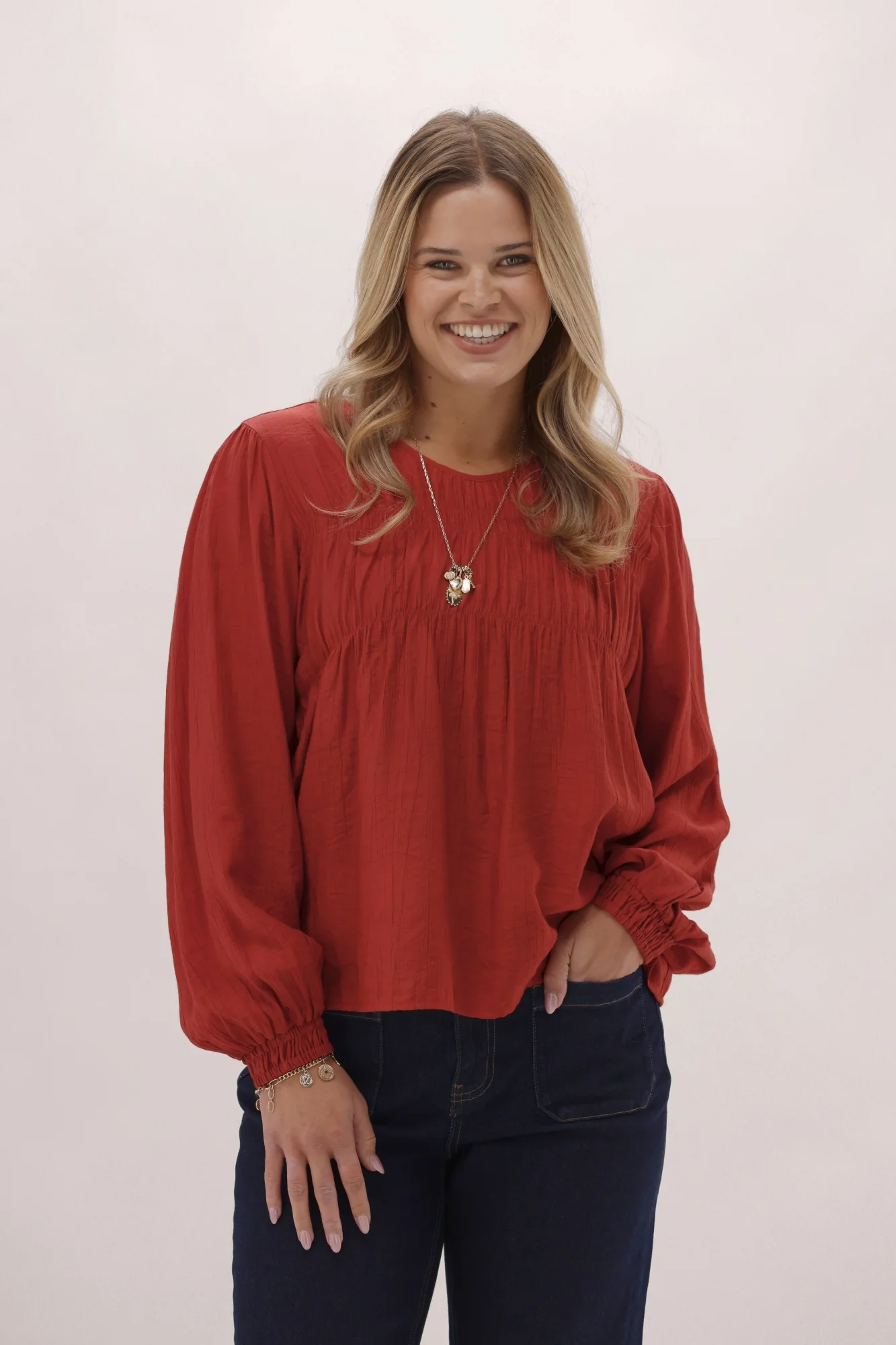 Gloss The Label Tuscan Shirred Detail Top Rust