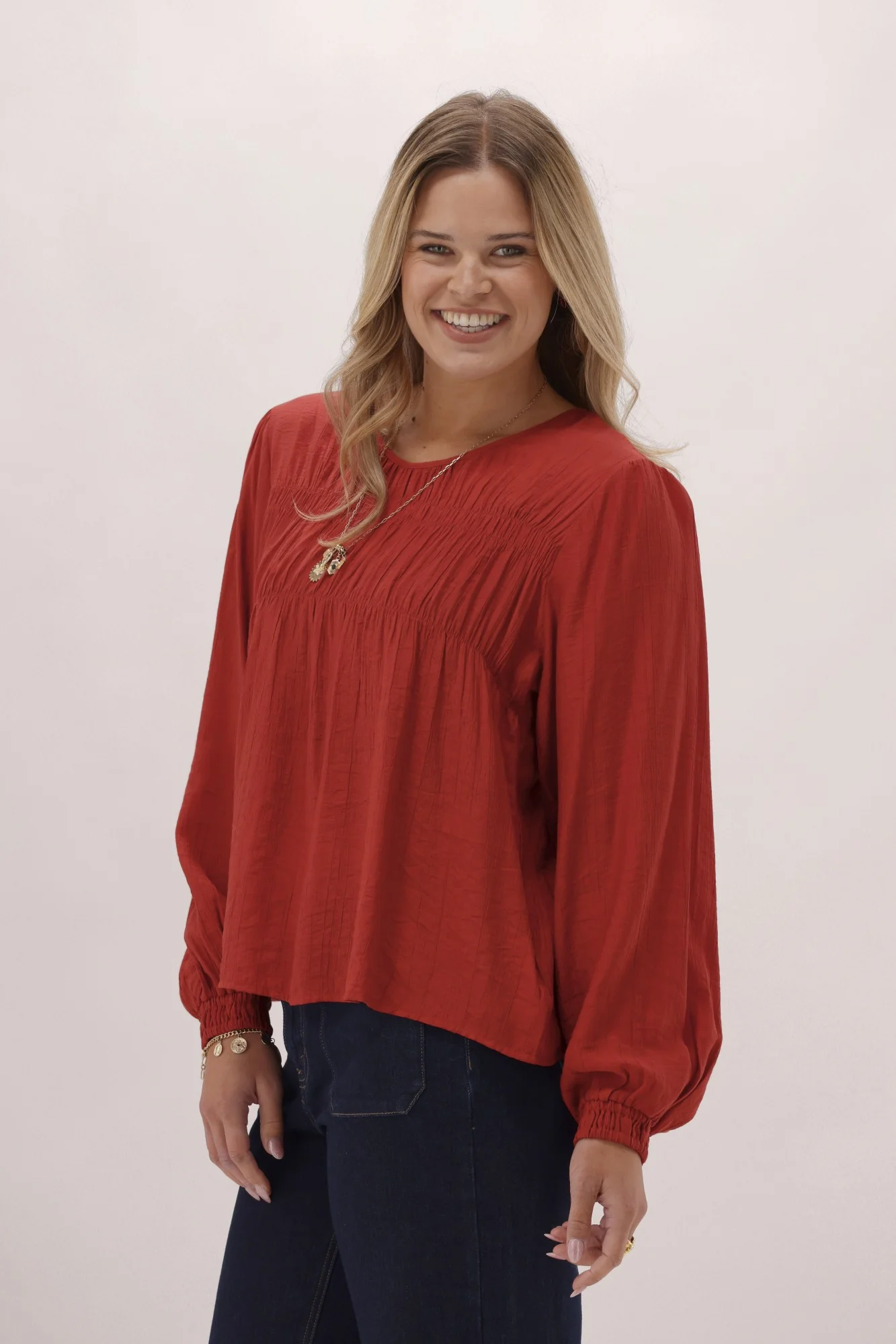 Gloss The Label Tuscan Shirred Detail Top Rust - Image 2