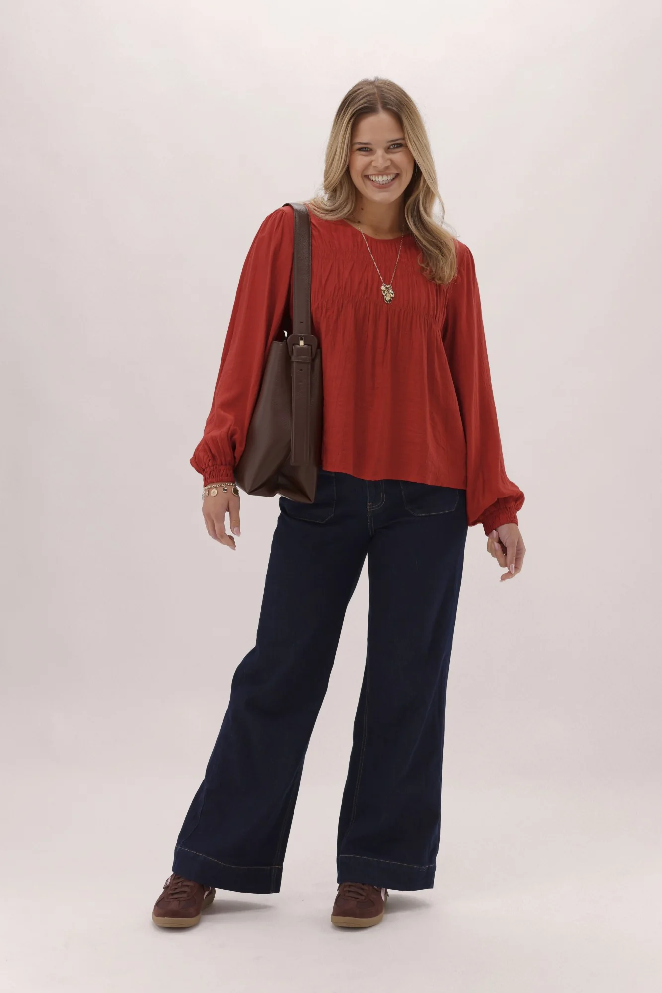 Gloss The Label Tuscan Shirred Detail Top Rust - Image 3