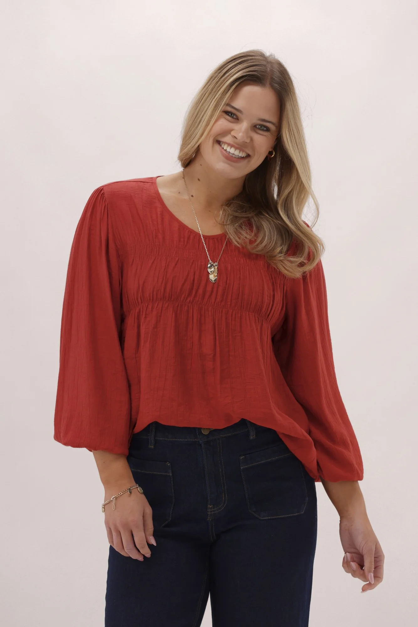 Gloss The Label Tuscan Shirred Detail Top Rust - Image 4