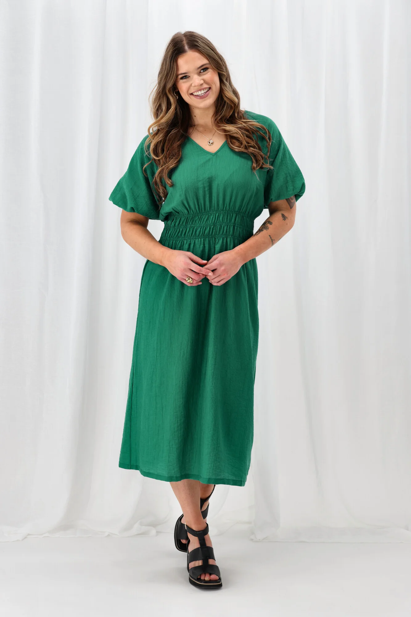 Gloss The Label Twilight Shirred Waist Dress Green - Image 2