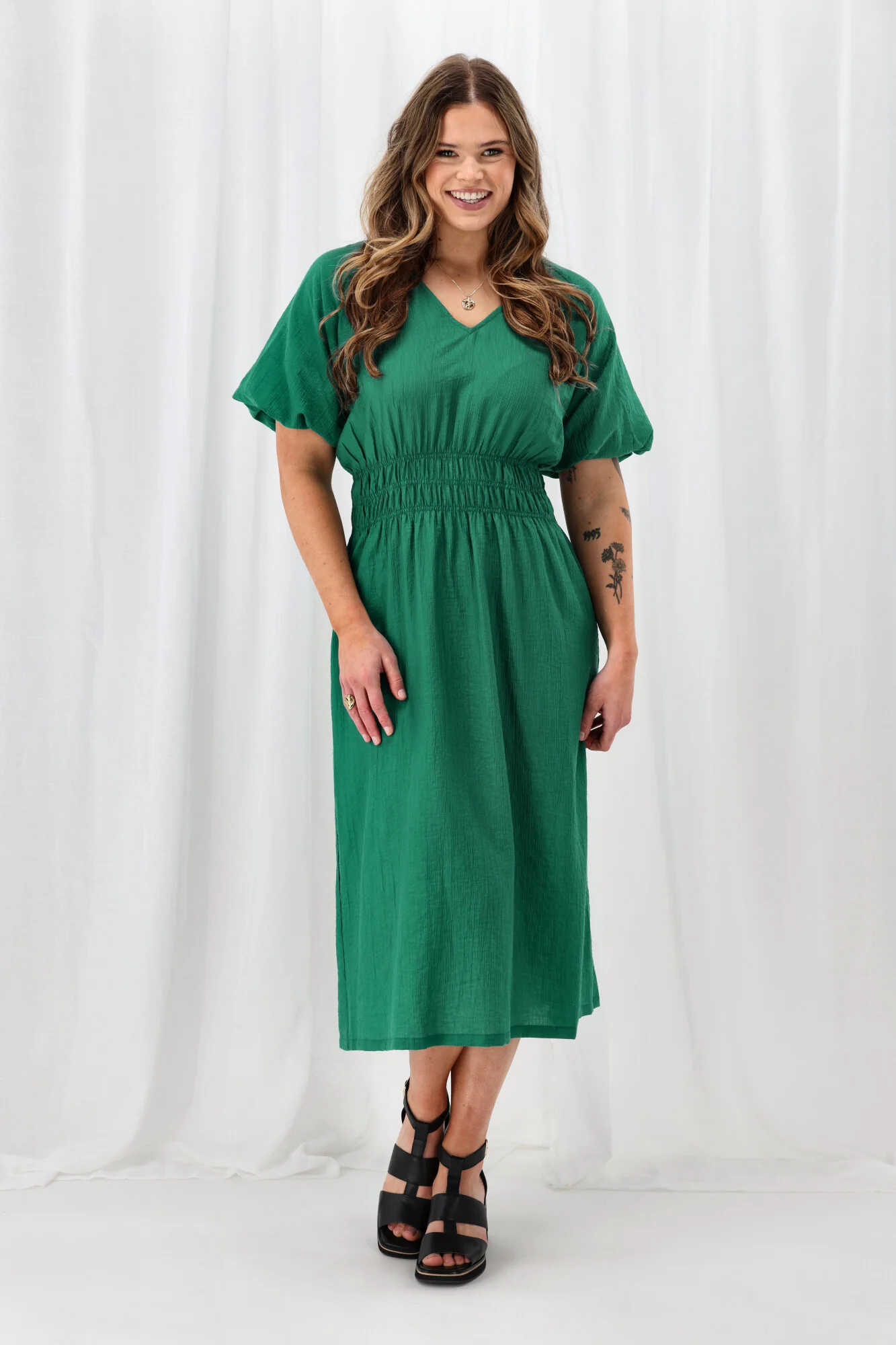 Gloss The Label Twilight Shirred Waist Dress Green - Image 5