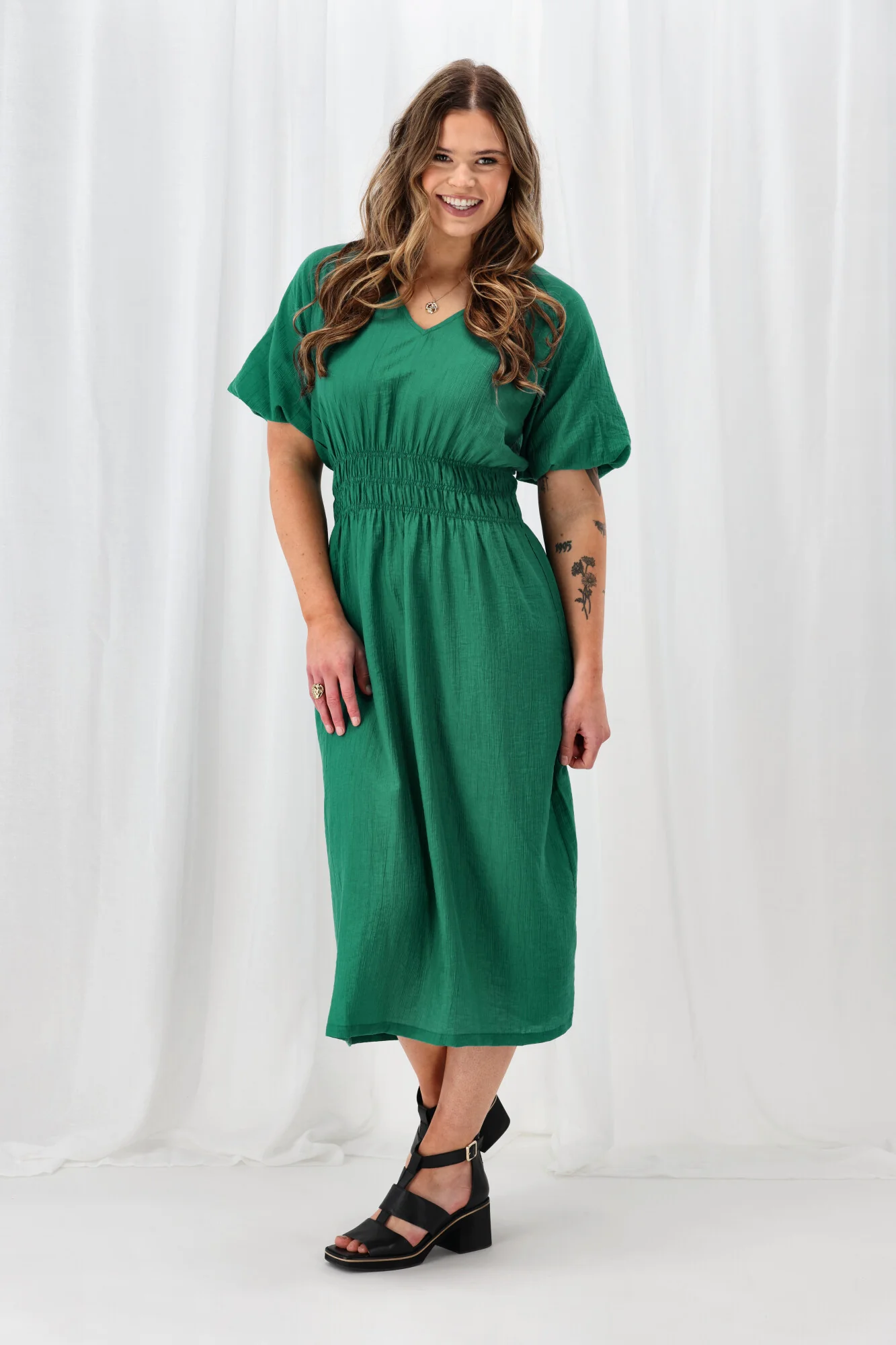 Gloss The Label Twilight Shirred Waist Dress Green - Image 6