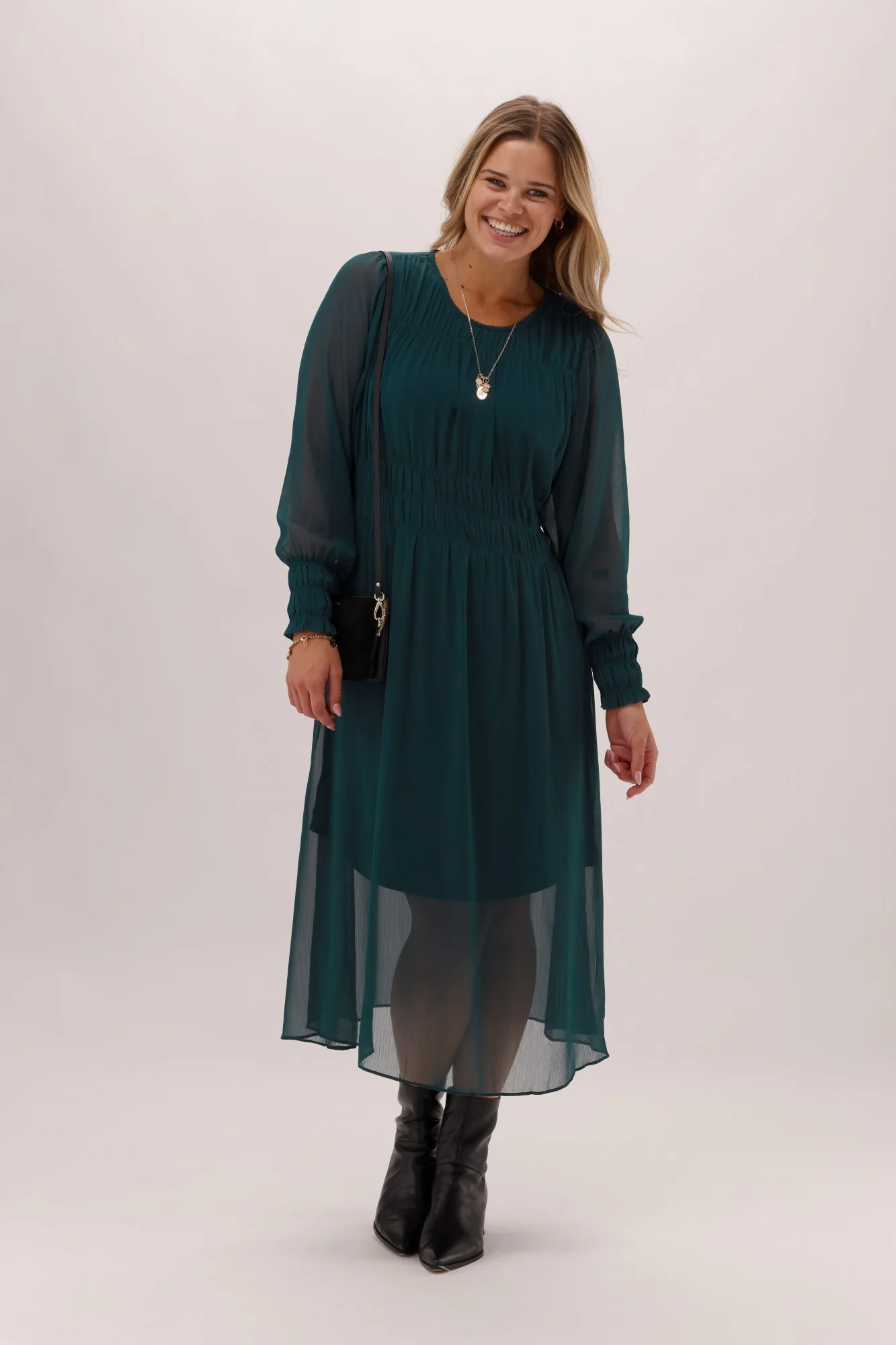 Gloss The Label Xanthe Pleated Dress Petrol