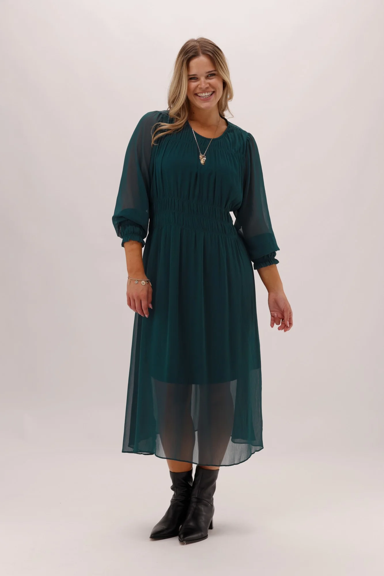 Gloss The Label Xanthe Pleated Dress Petrol - Image 3