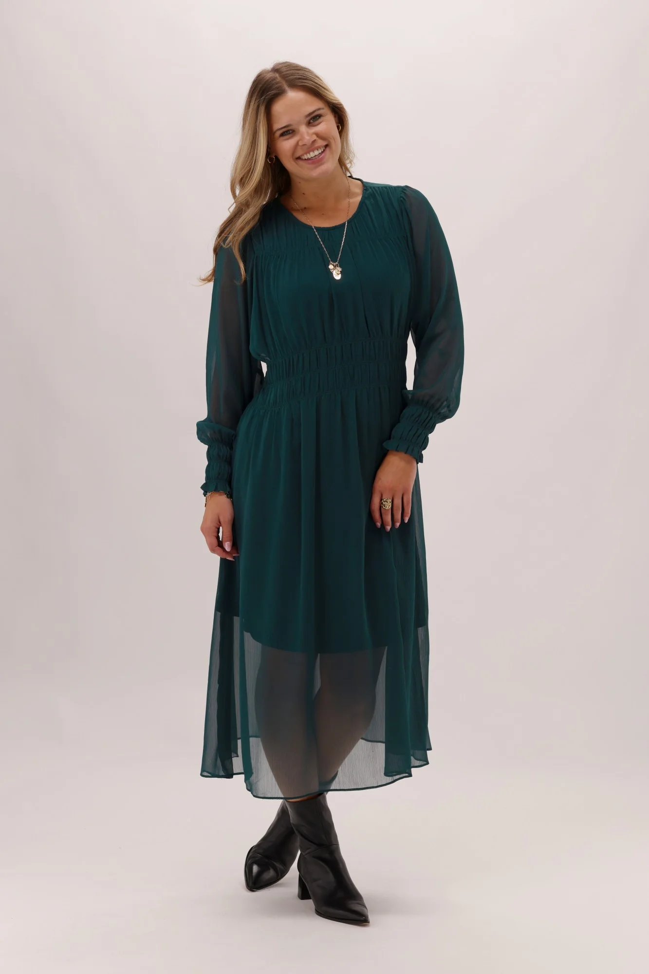 Gloss The Label Xanthe Pleated Dress Petrol - Image 4