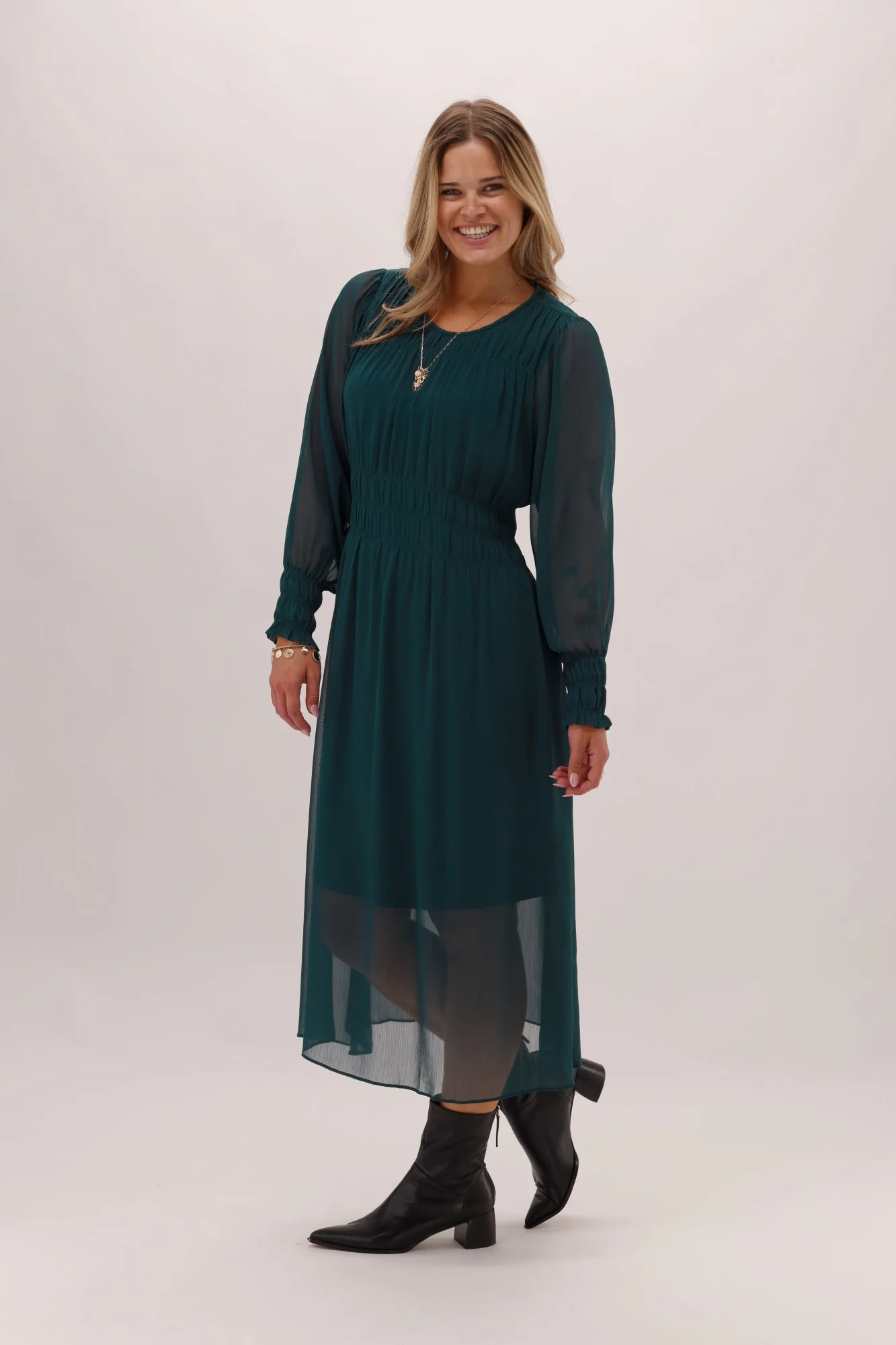Gloss The Label Xanthe Pleated Dress Petrol - Image 5