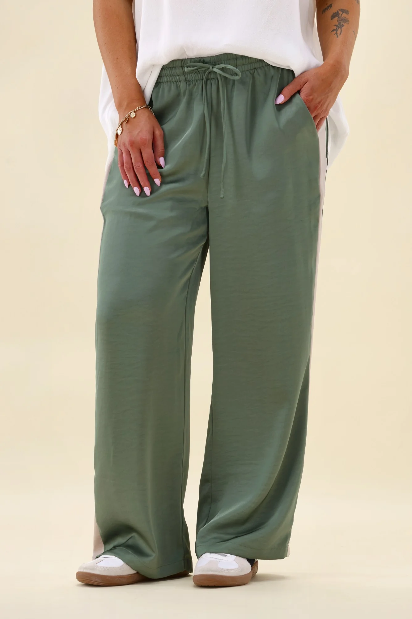 Gloss The Label Yara Satin Pant Sage Green - Image 4