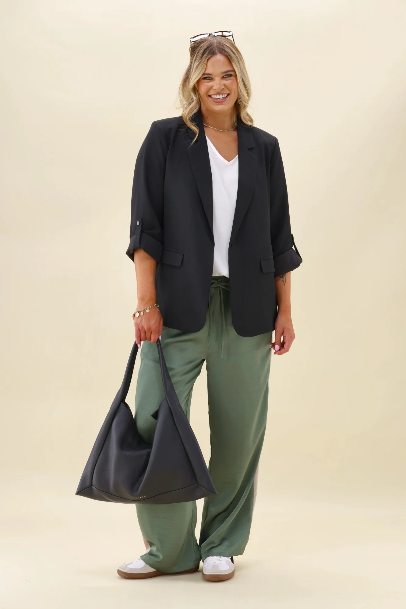 Gloss The Label Yara Satin Pant Sage Green - Image 5