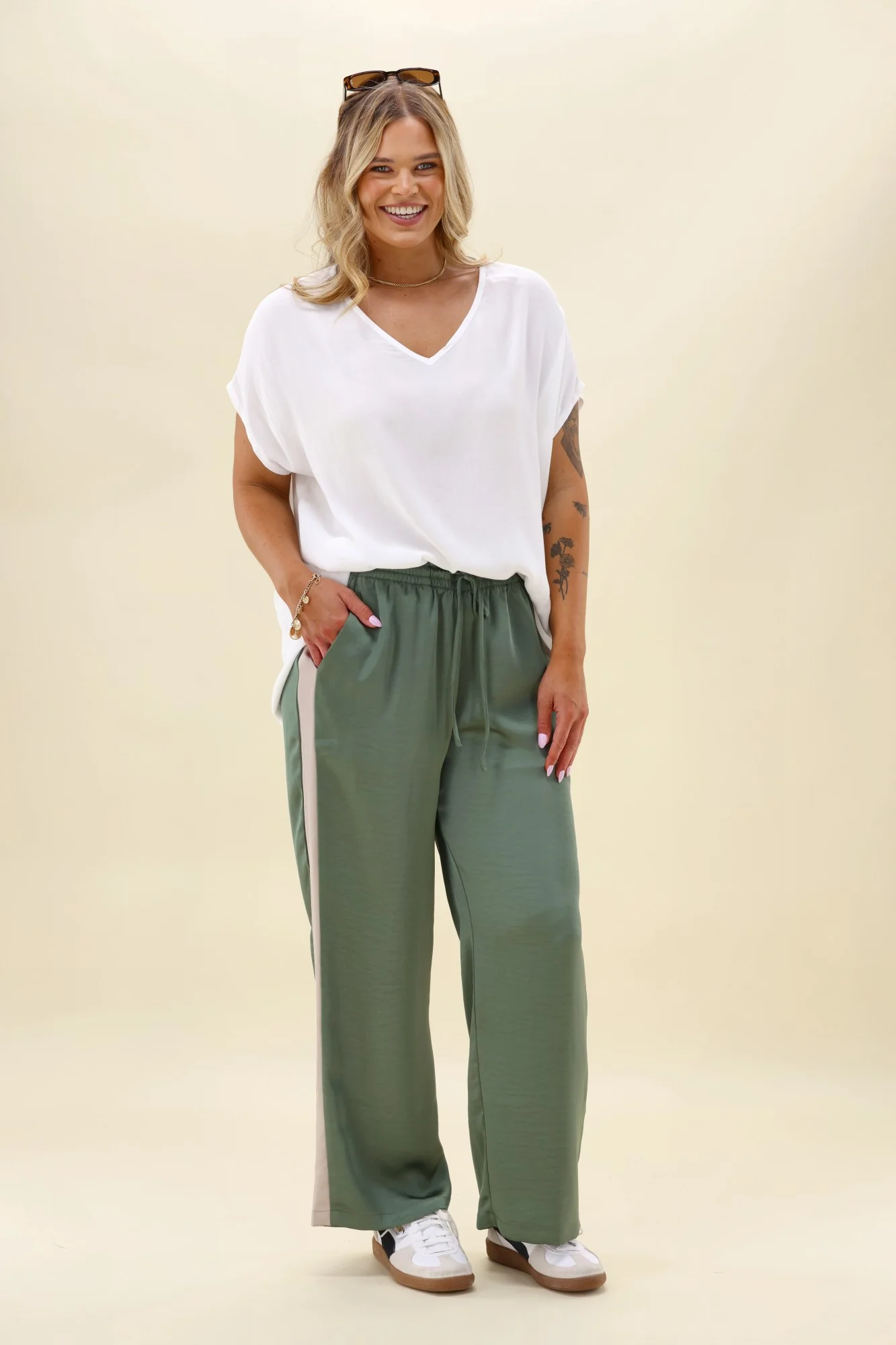 Gloss The Label Yara Satin Pant Sage Green - Image 6