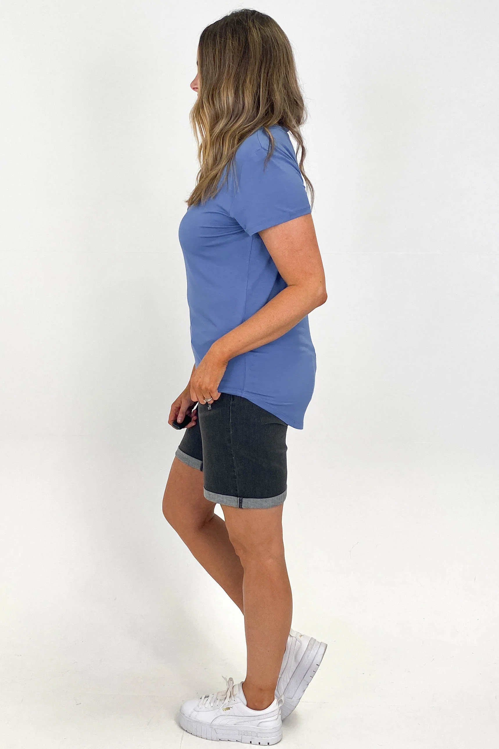 Go Girl Bamboo V Neck Tee Shirt French Blue - Image 4