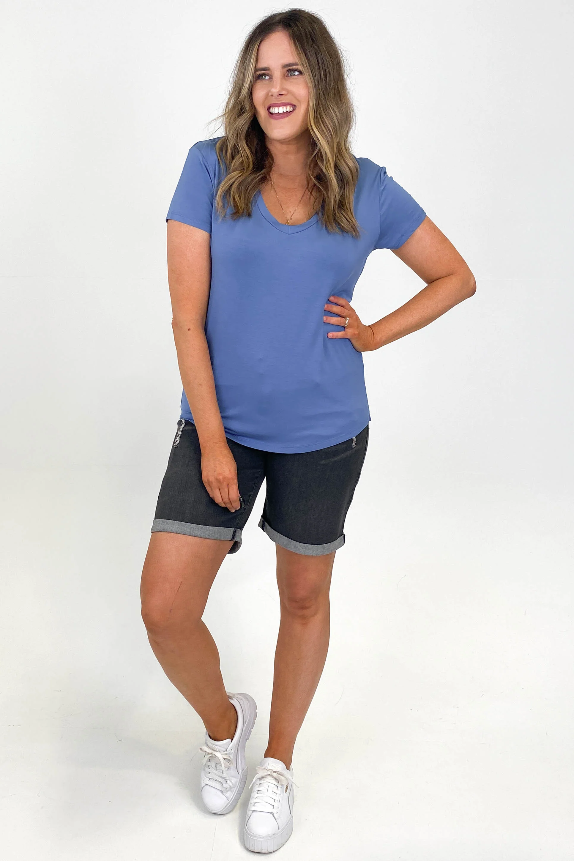 Go Girl Bamboo V Neck Tee Shirt French Blue - Image 5