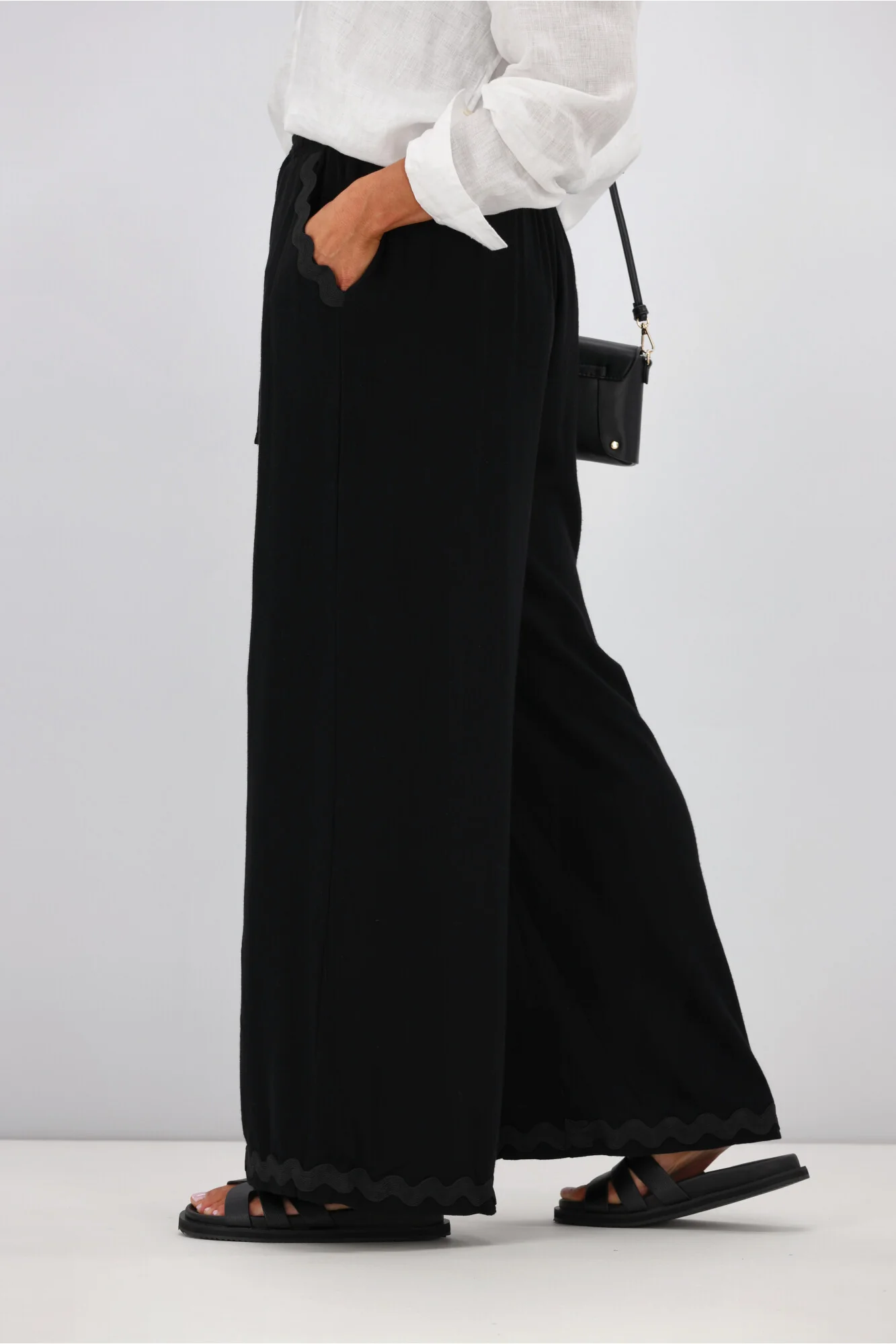 Grace & Co Ric Rac Trim Linen Pants Black - Image 6