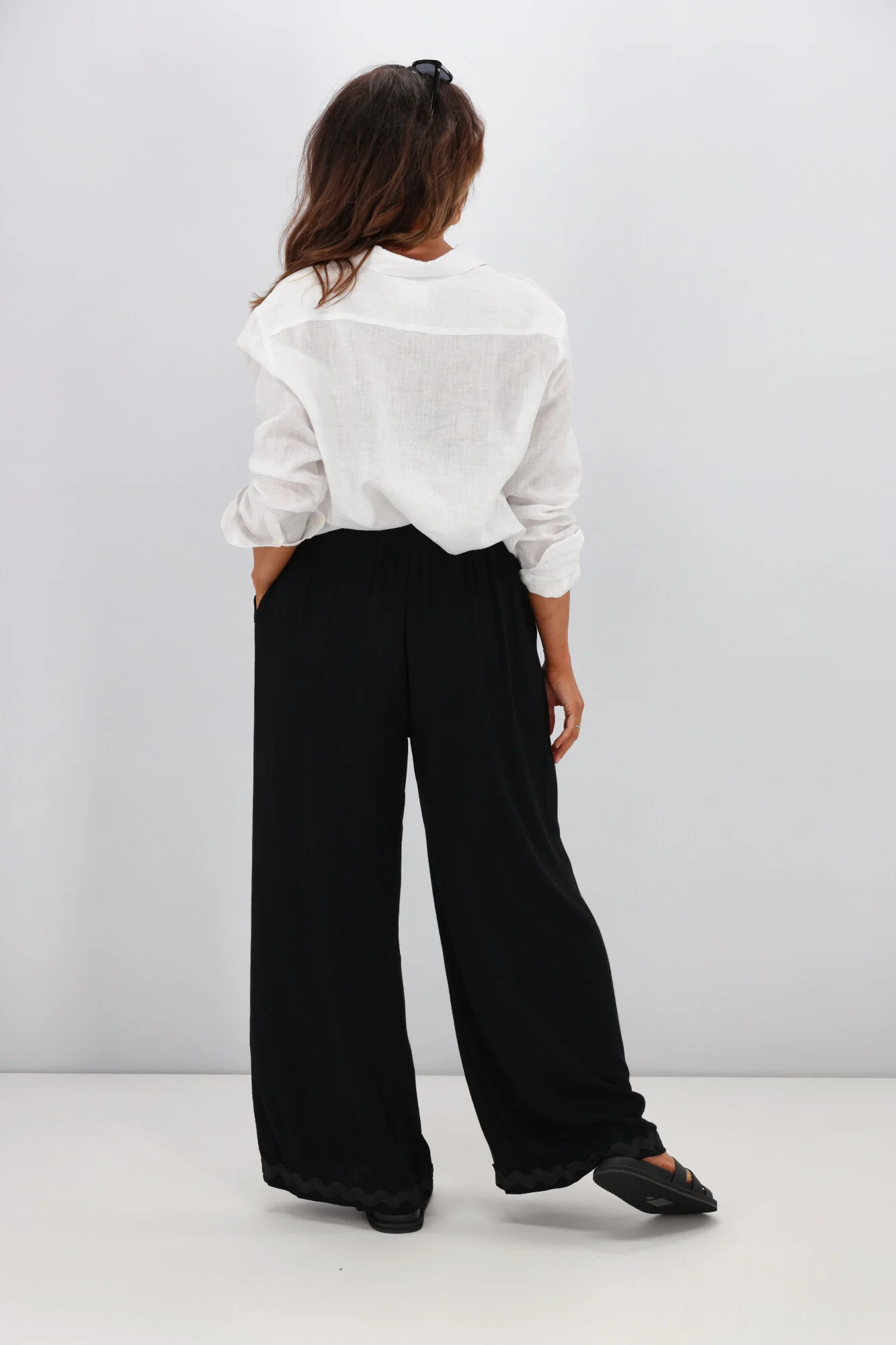 Grace & Co Ric Rac Trim Linen Pants Black - Image 7