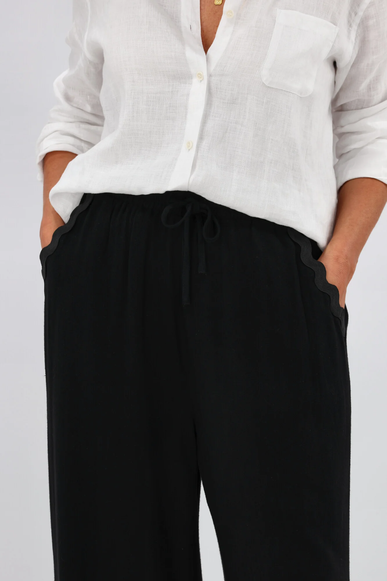 Grace & Co Ric Rac Trim Linen Pants Black - Image 8