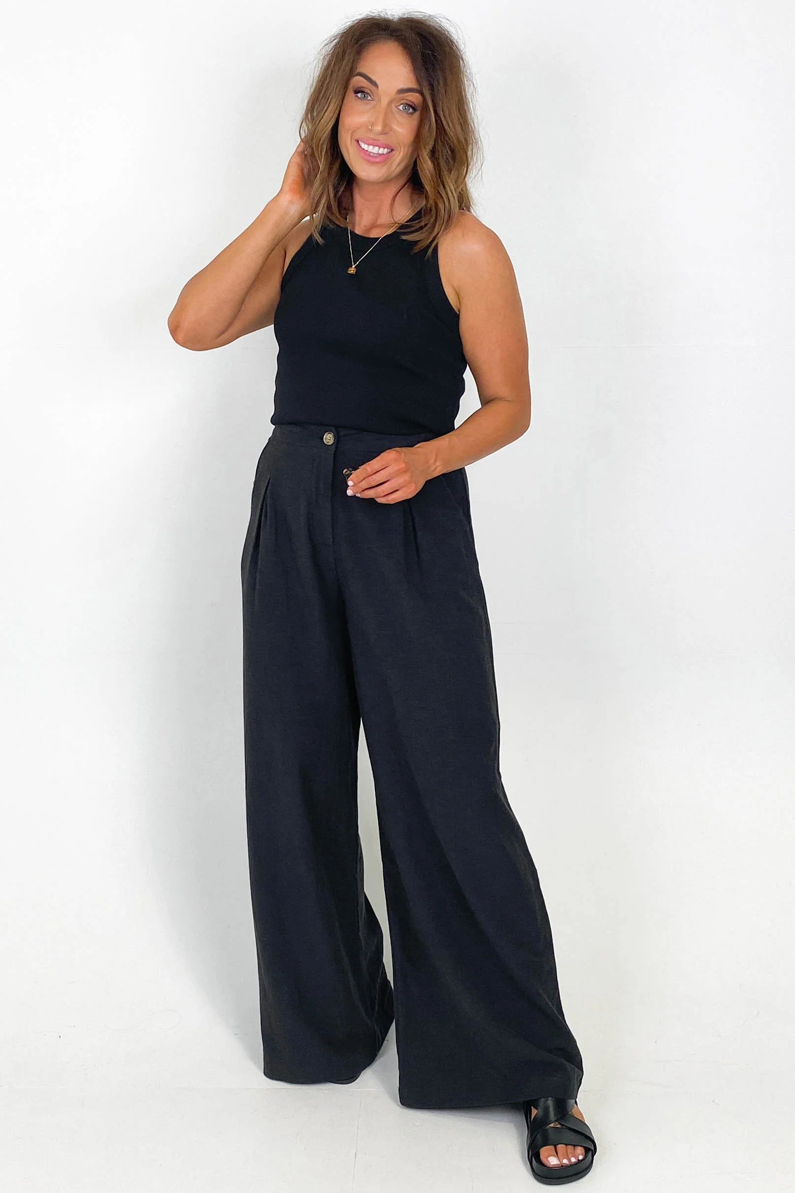 Iris Maxi Linen Blend Pants Black - Image 3