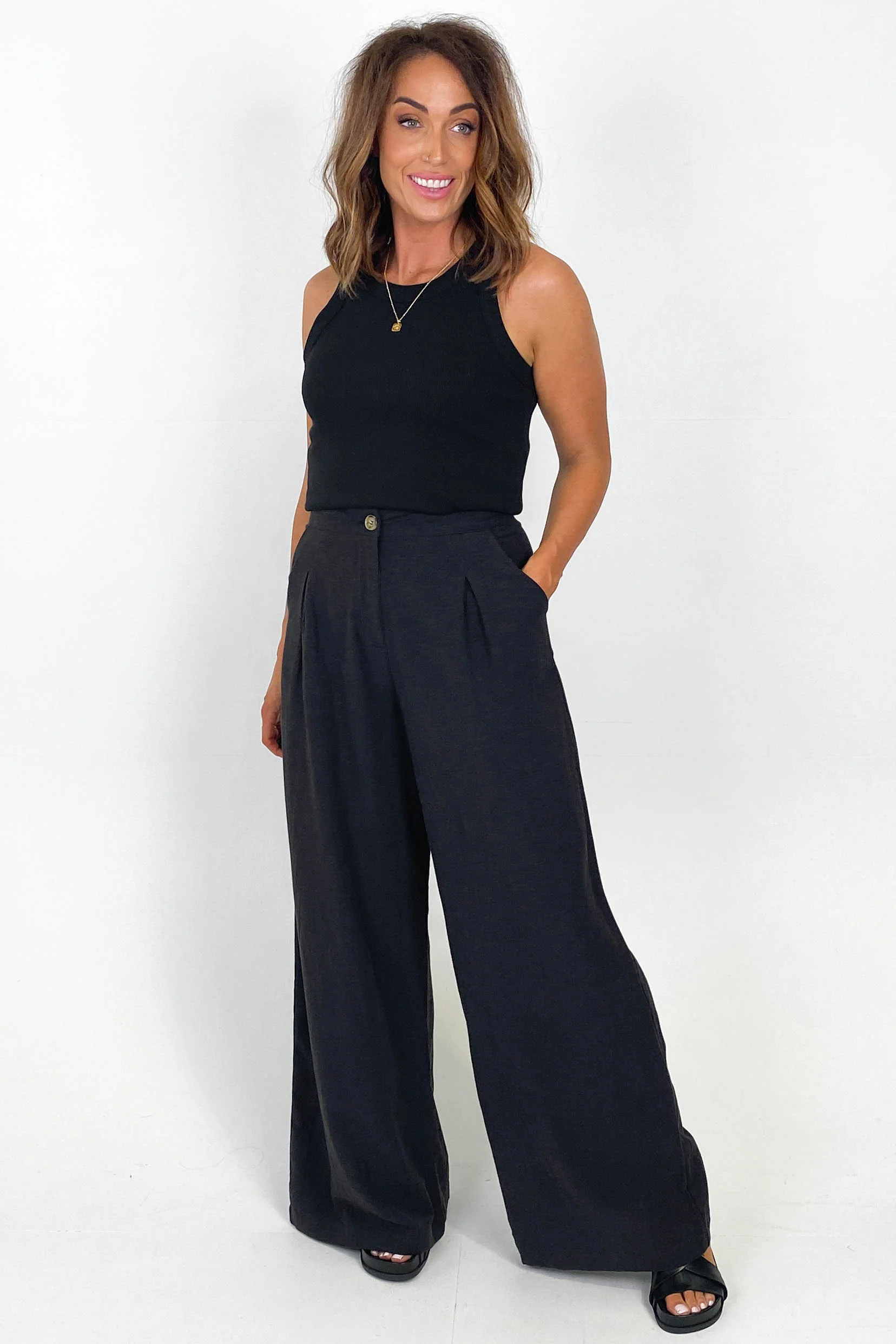 Iris Maxi Linen Blend Pants Black - Image 5
