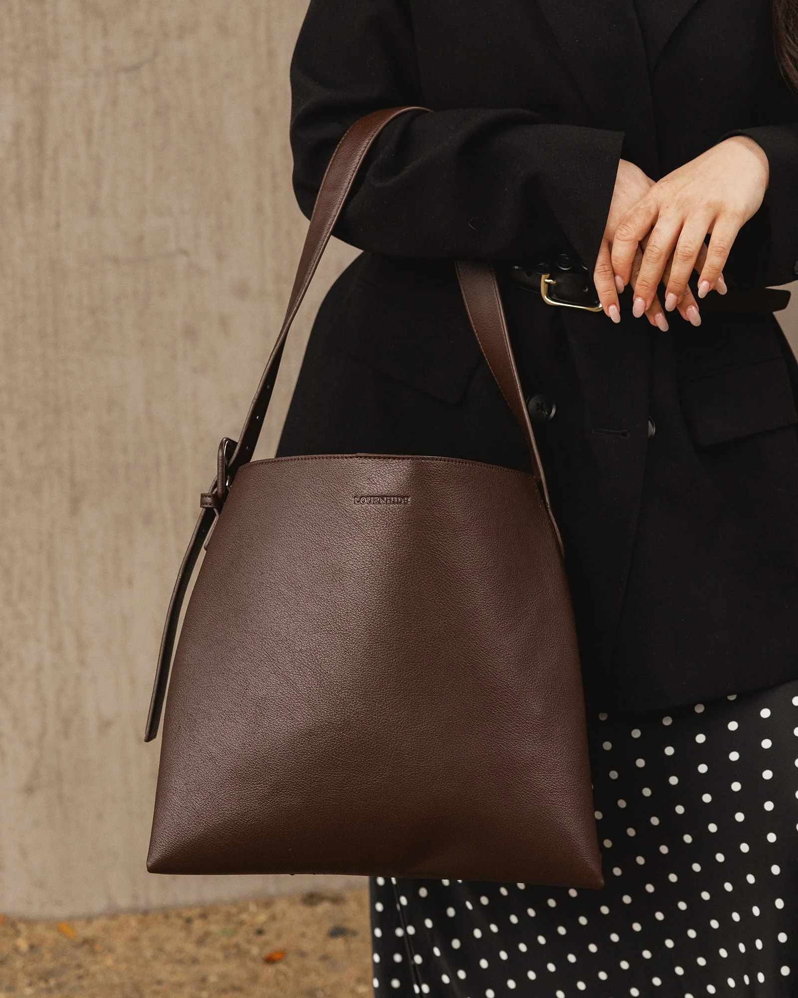 Louenhide Peyton Suedette Shoulder Bag Chocolate - Image 3