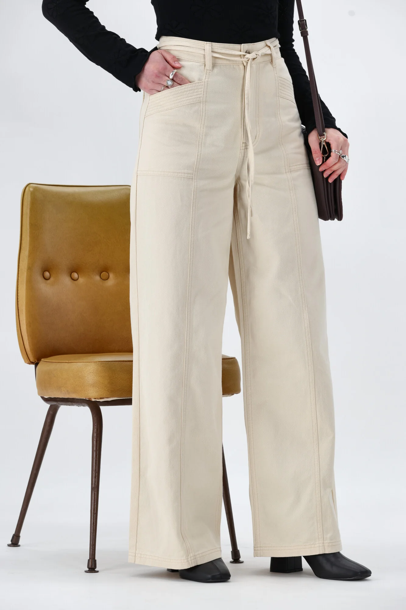 Minkpink Jane Drill Straight Leg Pant Ivory - Image 4