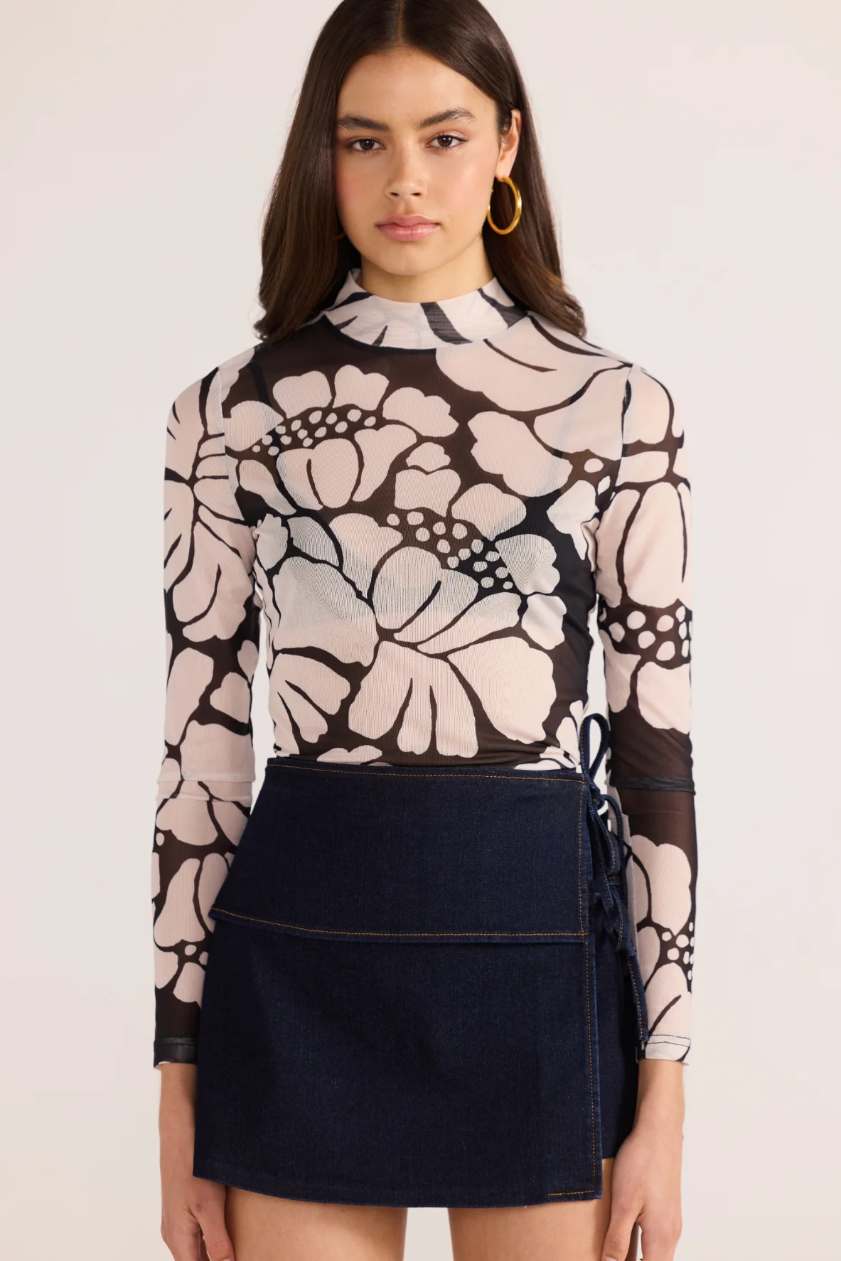 Minkpink Persephone Mesh Skivvy Top Black - Floral - Image 6
