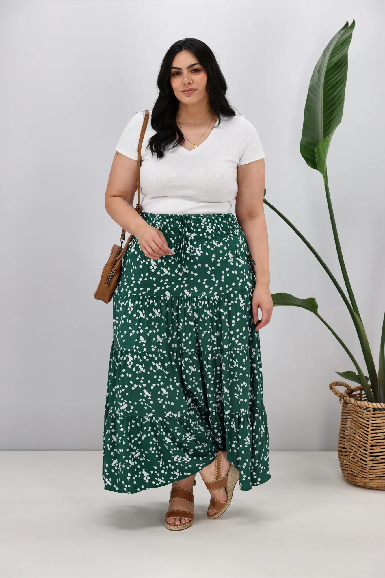 New U Collection Green White Print Maxi Skirt - Image 3