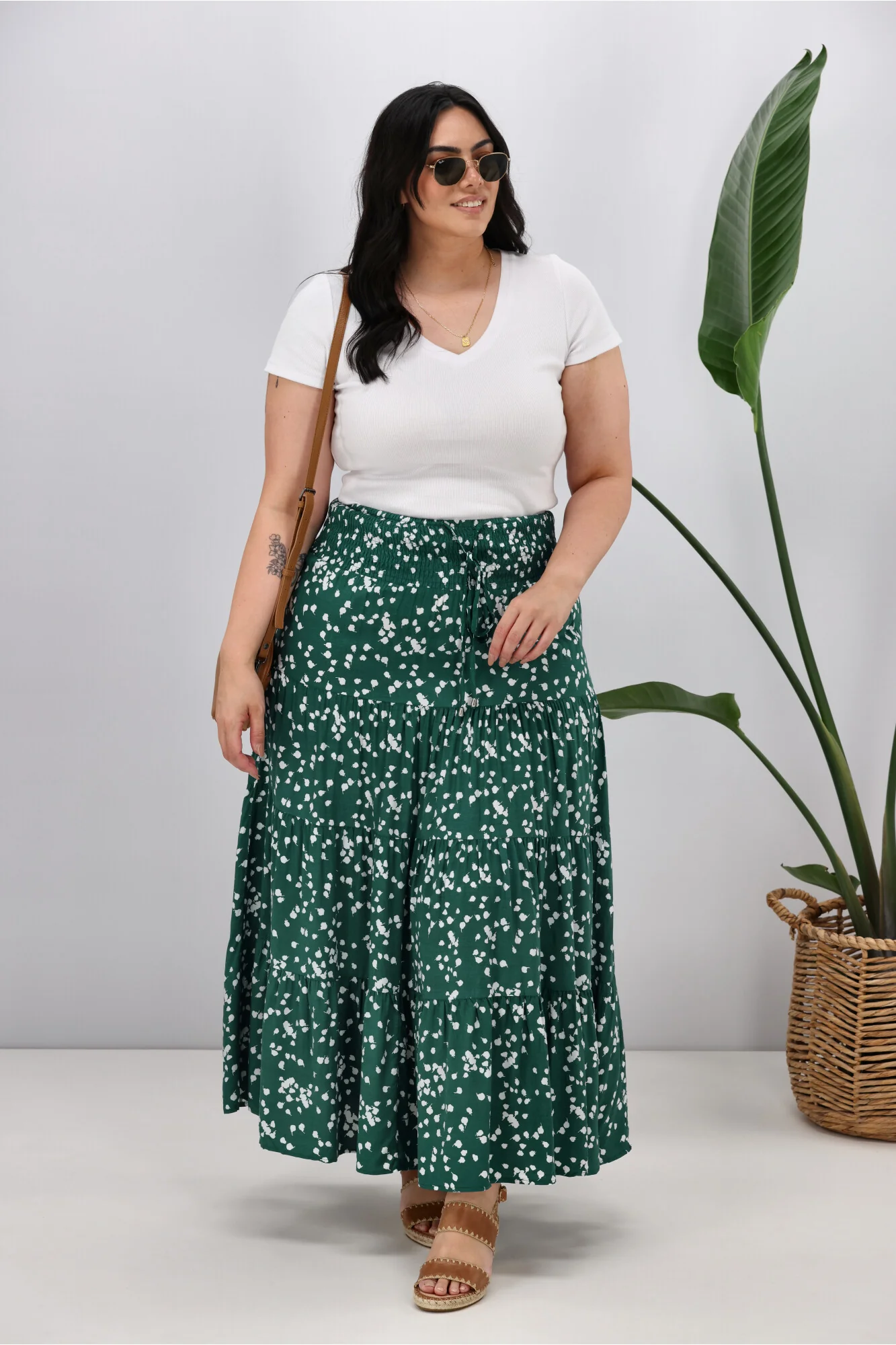 New U Collection Green White Print Maxi Skirt - Image 4