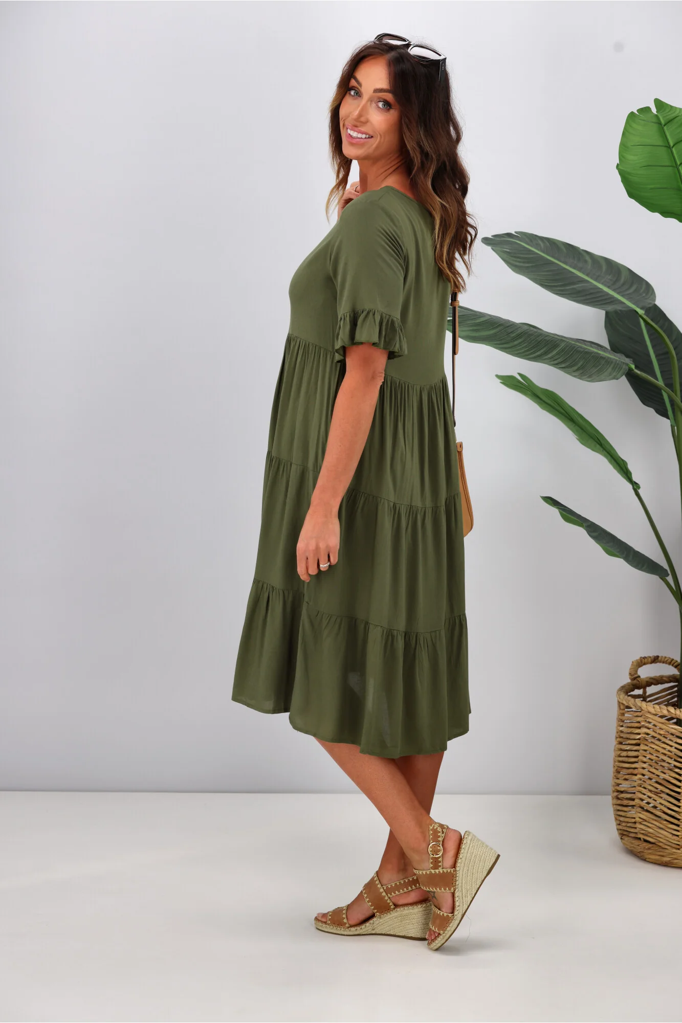 New U Collection Round Neck Midi Dress Khaki - Image 5