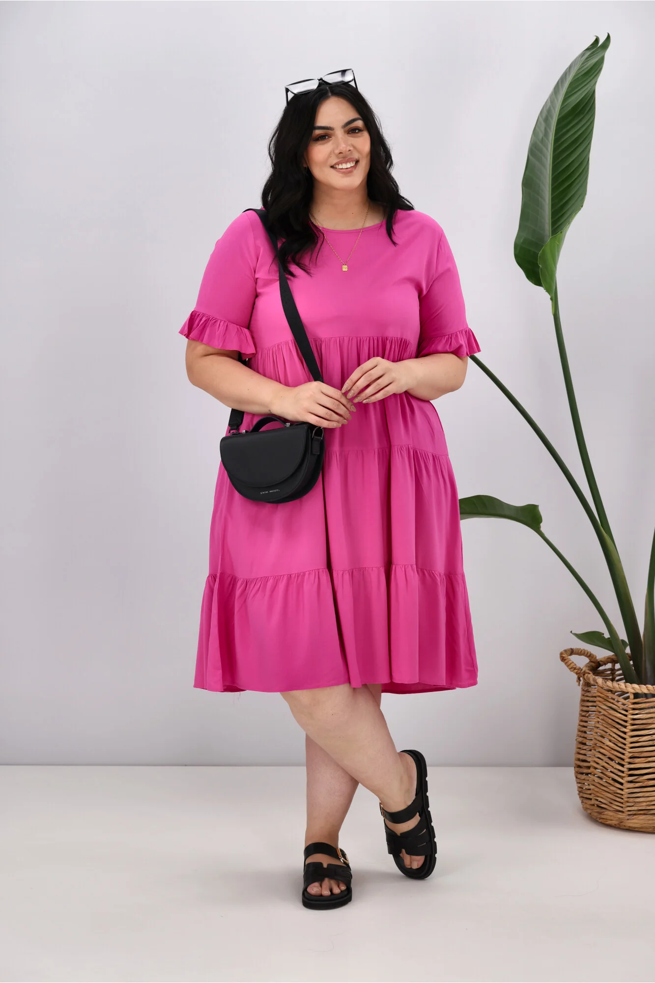 New U Collection Round Neck Midi Dress Pink - Image 3
