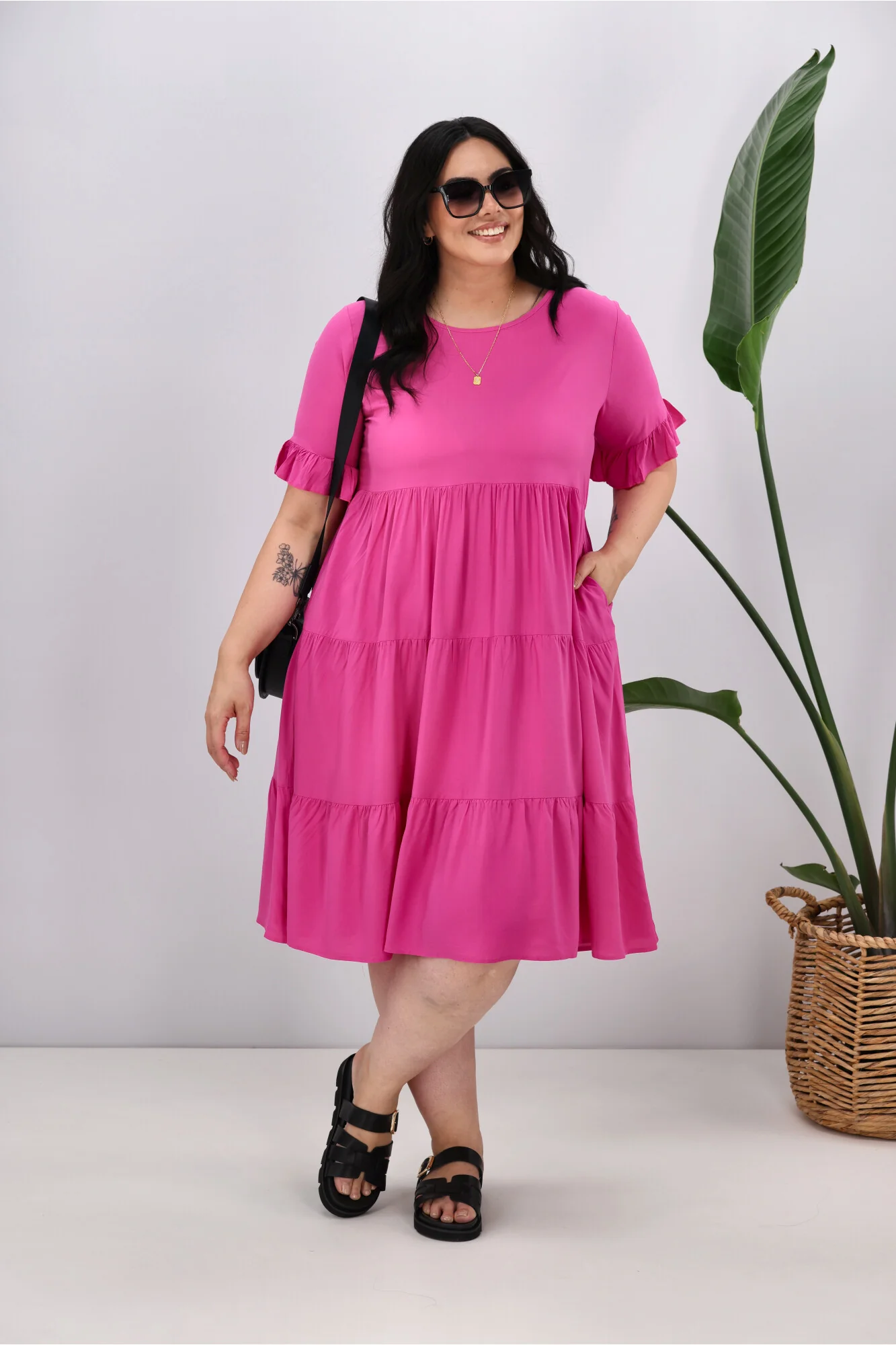 New U Collection Round Neck Midi Dress Pink - Image 4