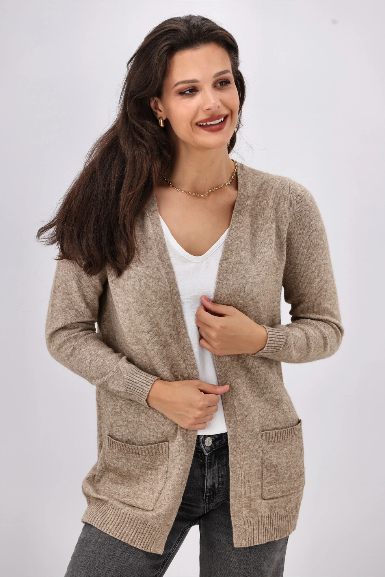 ONLY Lesly L/S Open Cardigan Beige - Image 3