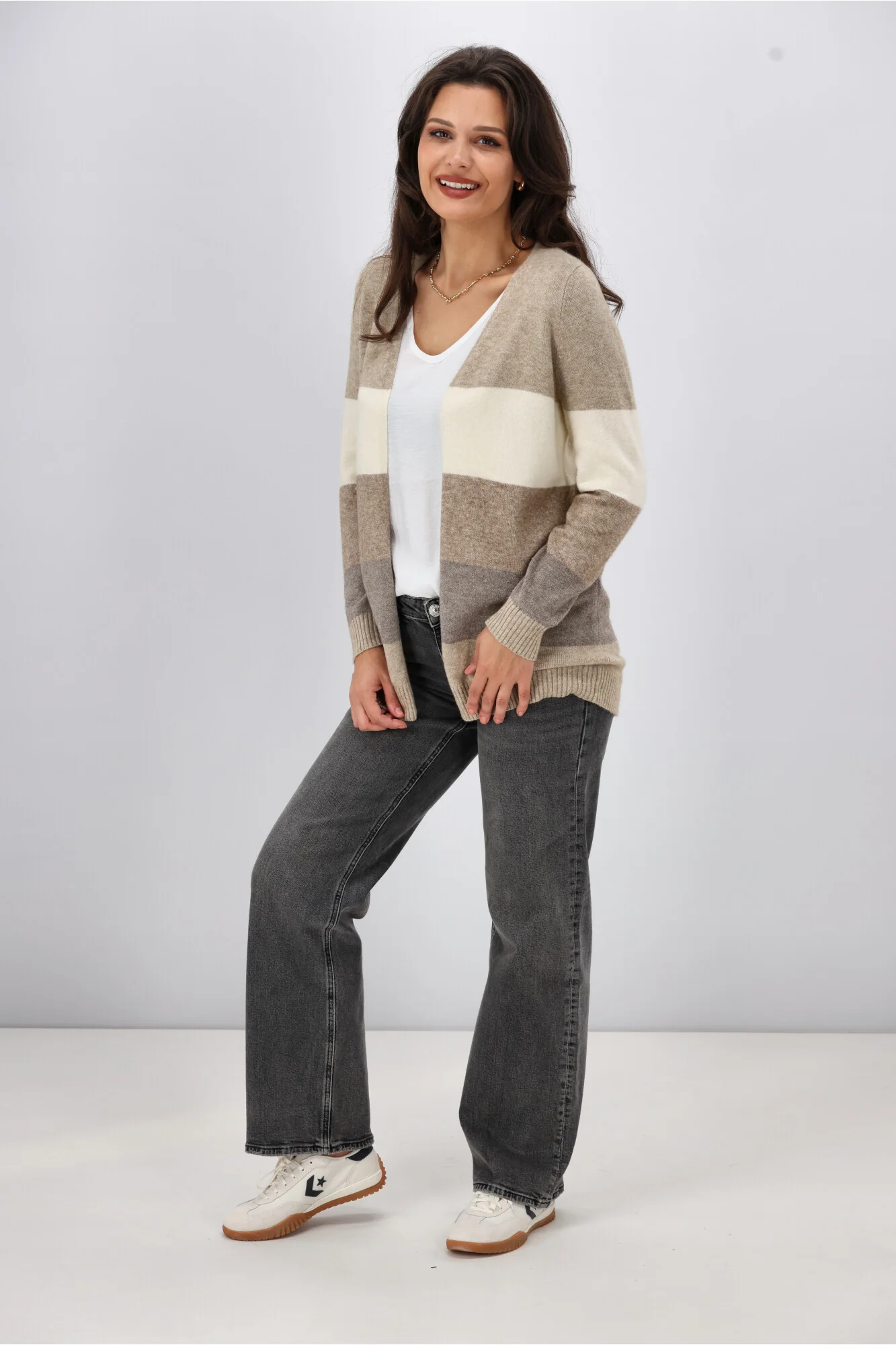 ONLY Lesly L/S Open Cardigan Beige Stripes - Image 4