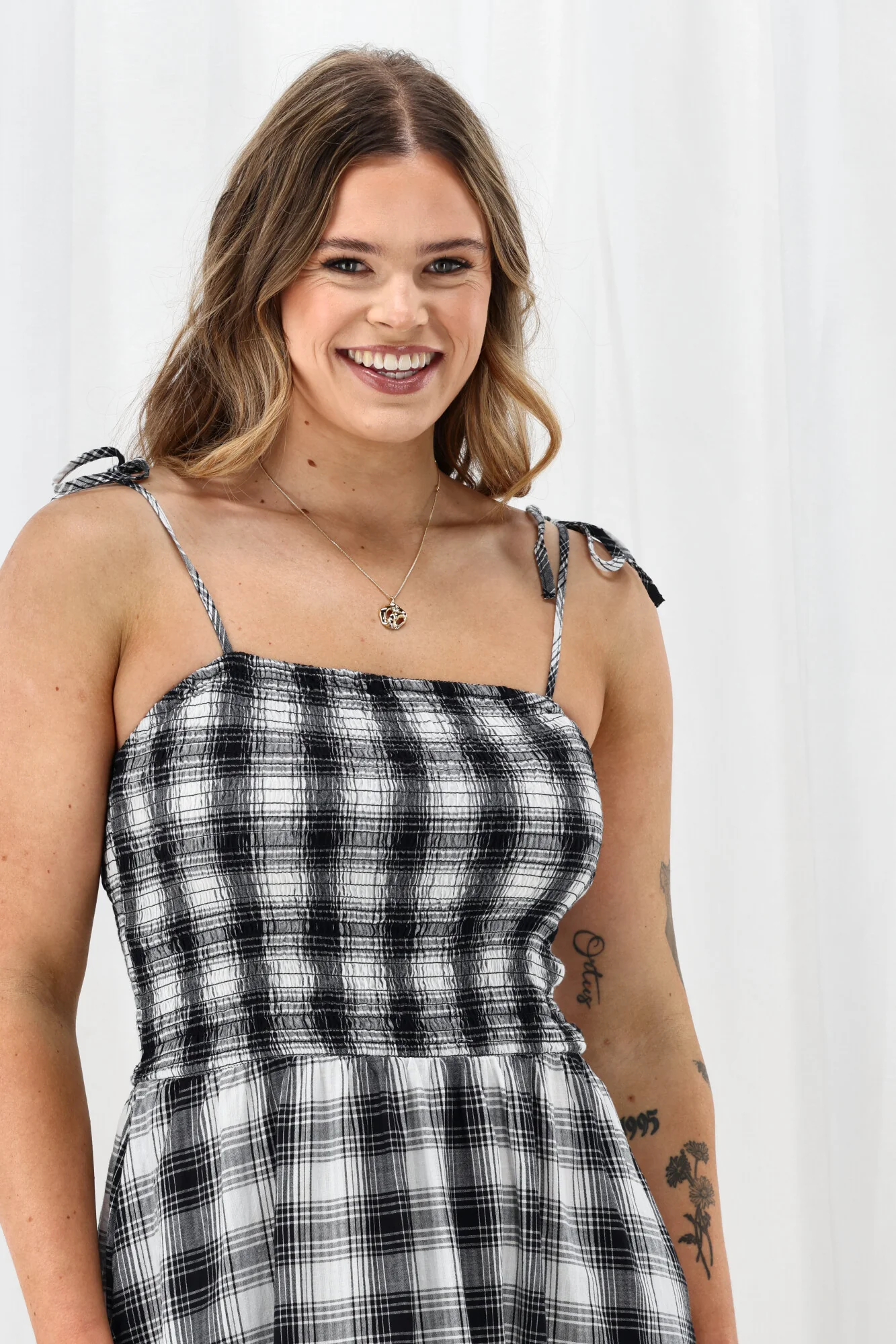 ONLY Onlmaddy Life Maxi Check Smock Dress Black White Check - Image 3
