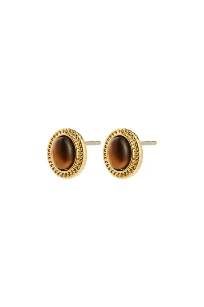 Pilgrim Between Recycled Brown Earrings Gold Plated