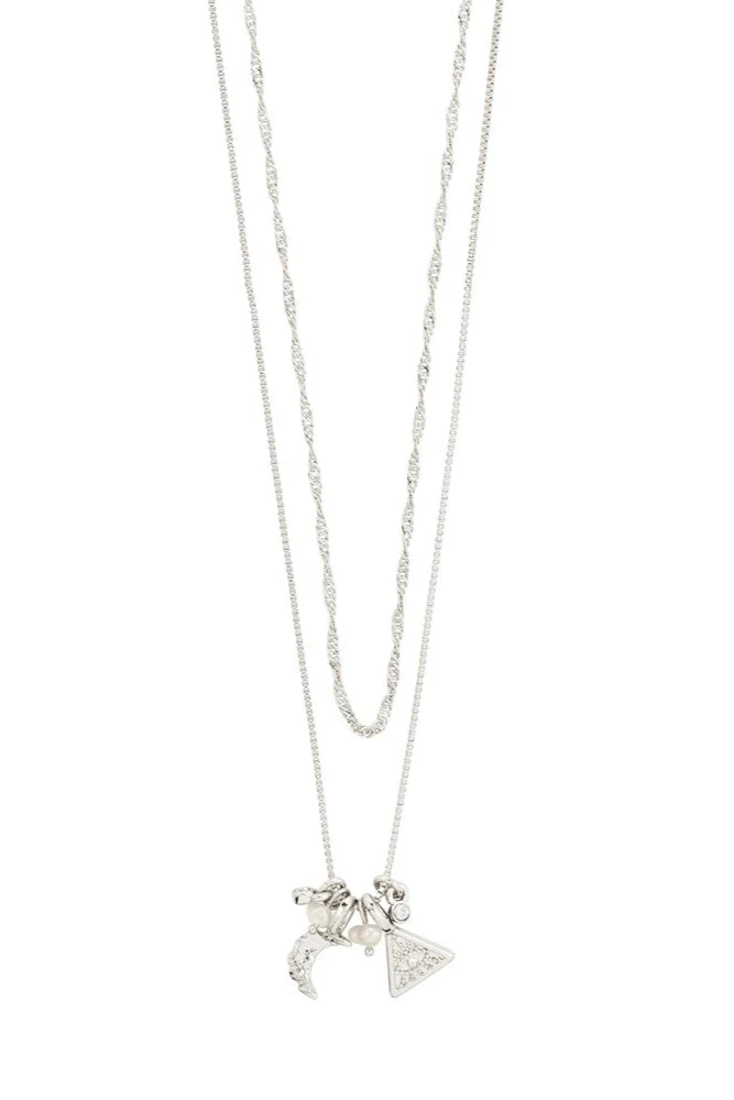 Pilgrim Between Recycled White Necklace Silver Plated