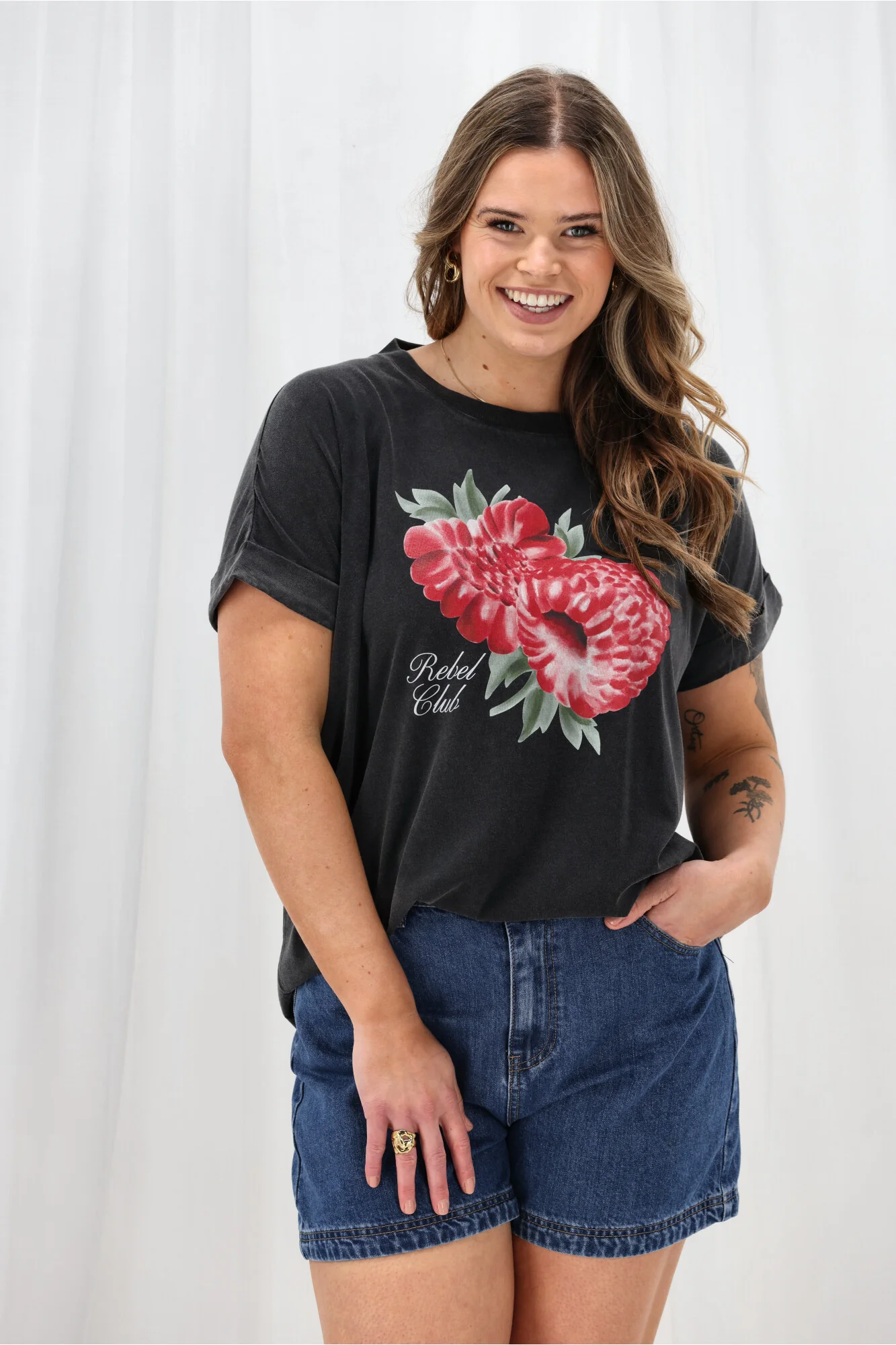 Rebel Club Berry Daze Capsleeve Tee Washed Black