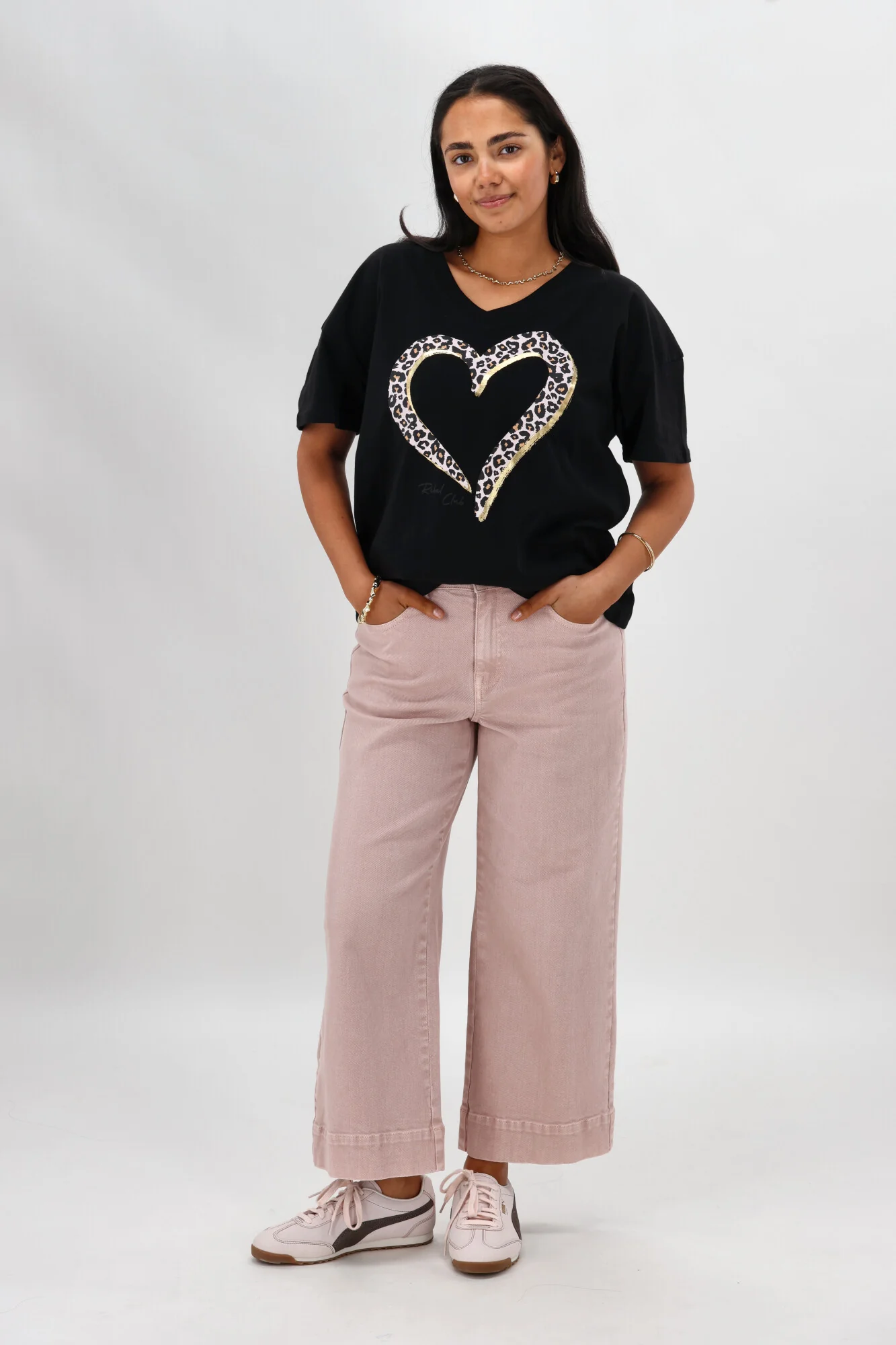 Rebel Club Brushed Heart Relaxed V Tee Black - Image 2